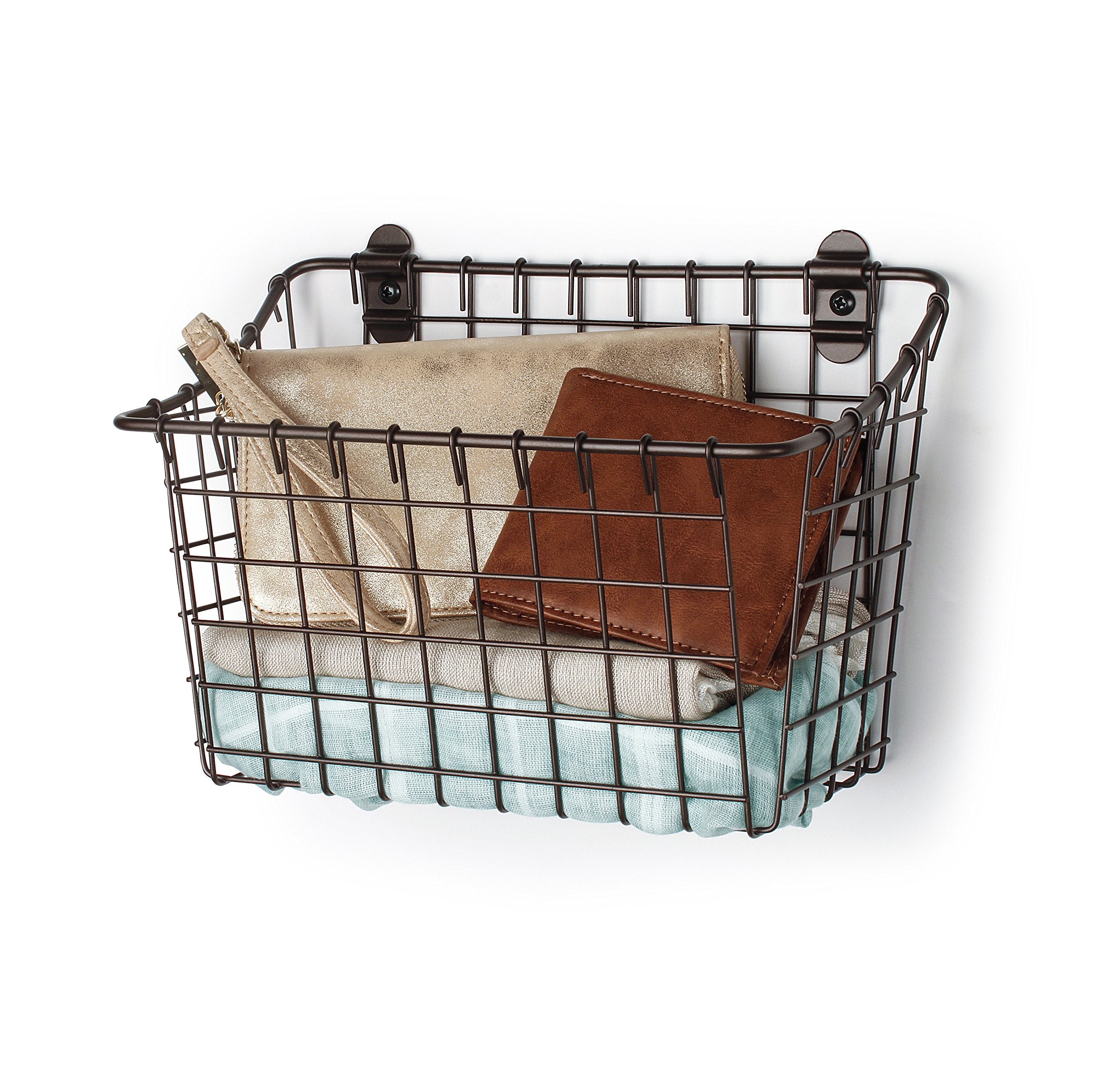 Spectrum Diversified Vintage Wall Mount Storage Basket, Large, Bronze