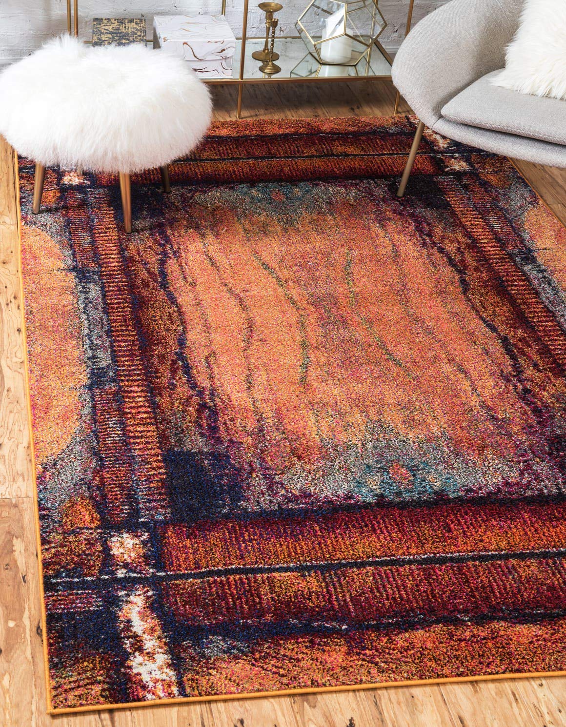 Unique Loom Estrella Collection Rustic, Distressed, Modern, Abstract Area Rug, 3 ft 3 in x 5 ft 3 in, Orange/Black