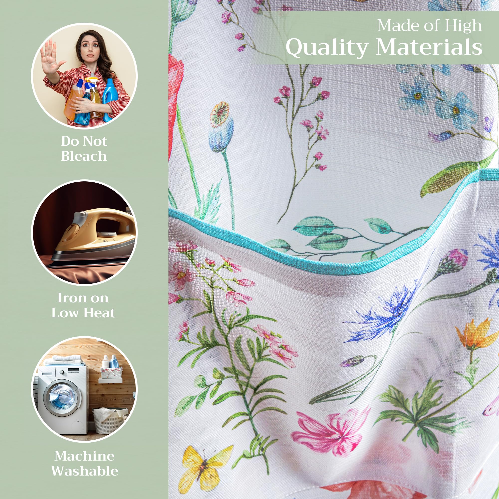 Maison d ' Hermine Apron 100% Cotton 1 Piece Adjustable Neck Strap Apron with Center Pocket & Long Ties for Gifts  Chef  Women & Men Parties  Just Floral - Spring/Summer (27.50 ''x31.50 '')