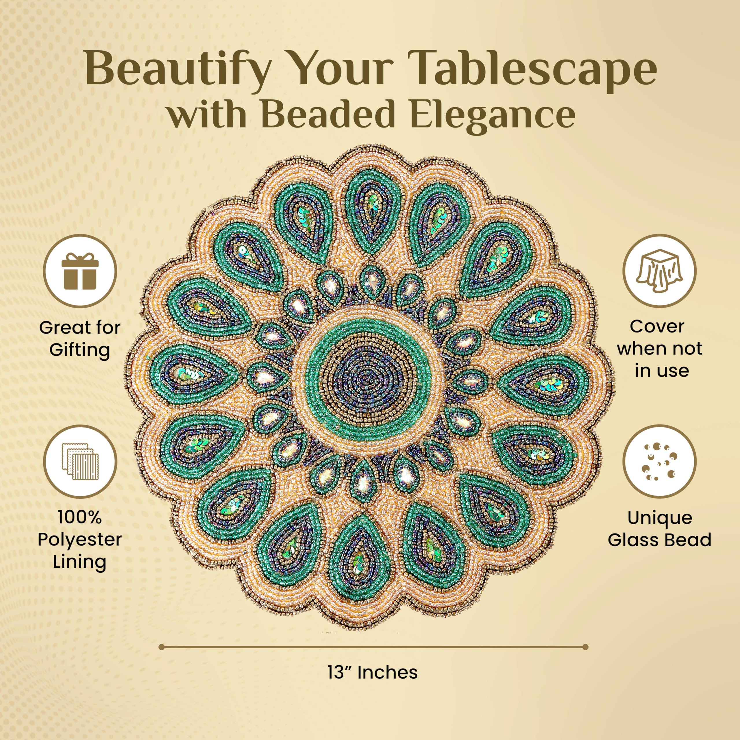 Beaded Table Mat, Coffee Table Beaded Mat, Placement Mats For Dining Table Beaded, Round Beaded Placemats, Beaded Placemats For