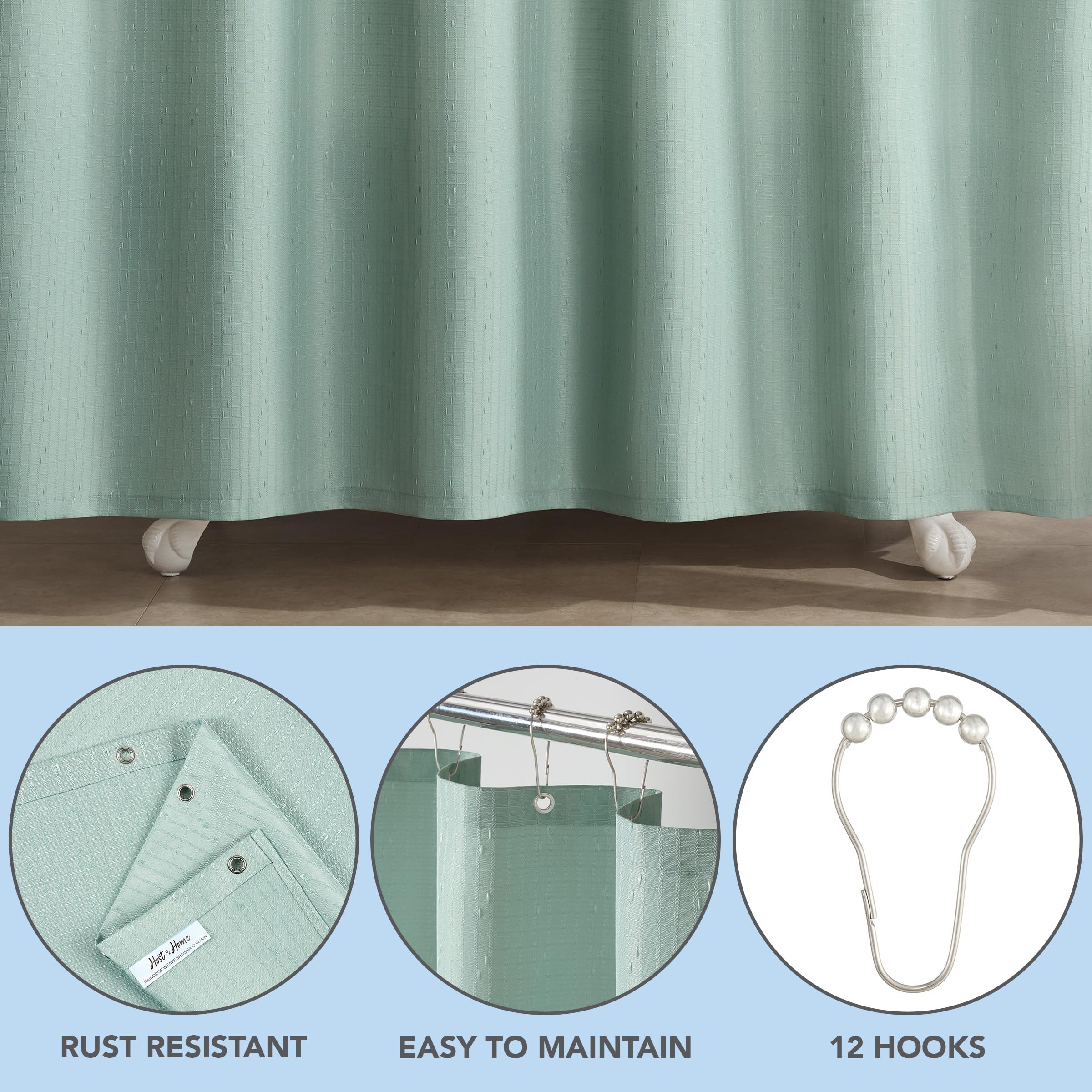 Arkwright Bulk Shower Curtain Set - Case Of 12 - Stainless 12 Metal Hooks, Raindrop Jacquard Woven Washable Fabric With Weighted