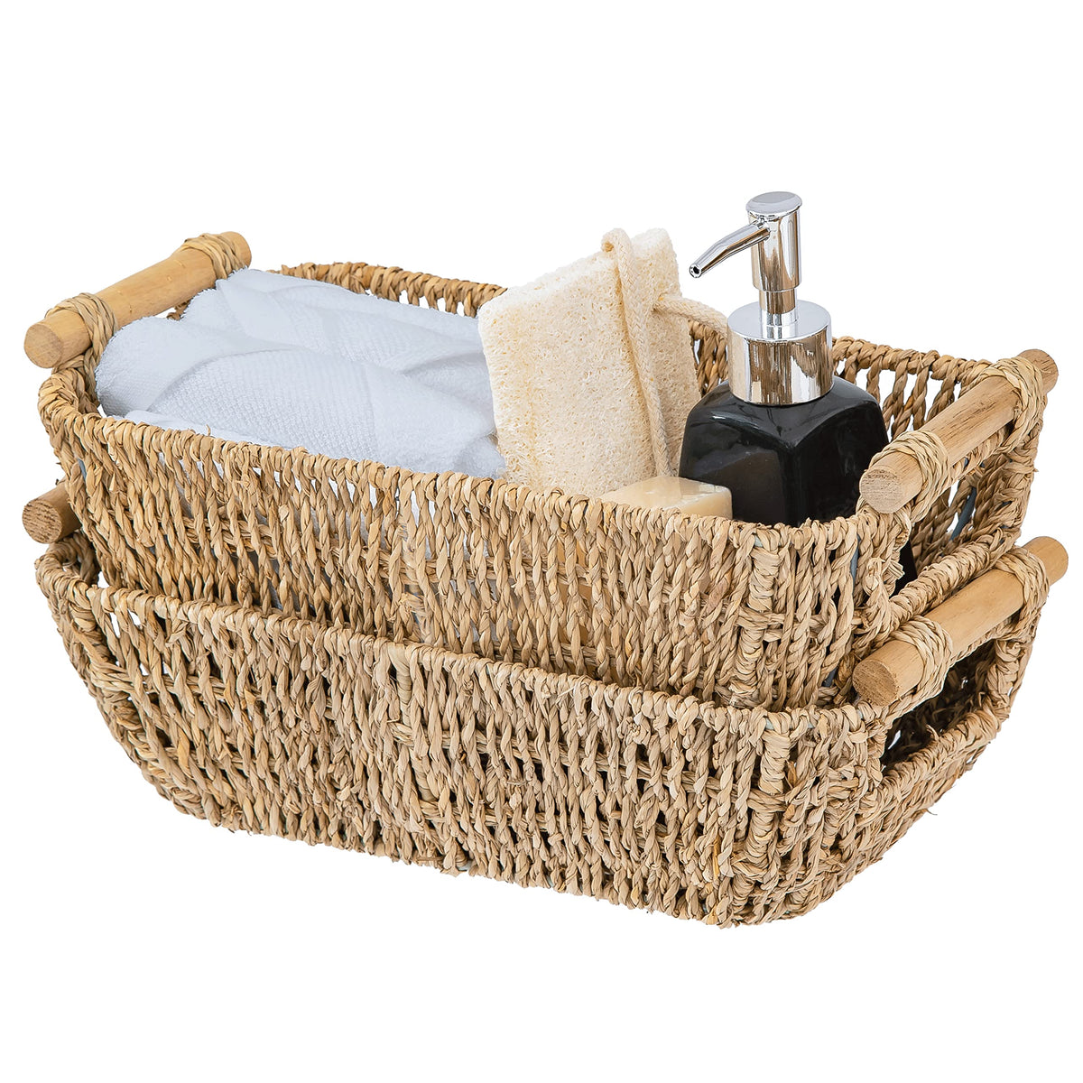 Artera Shallow Wicker Storage Basket - Medium Woven Seagrass Baskets W ...