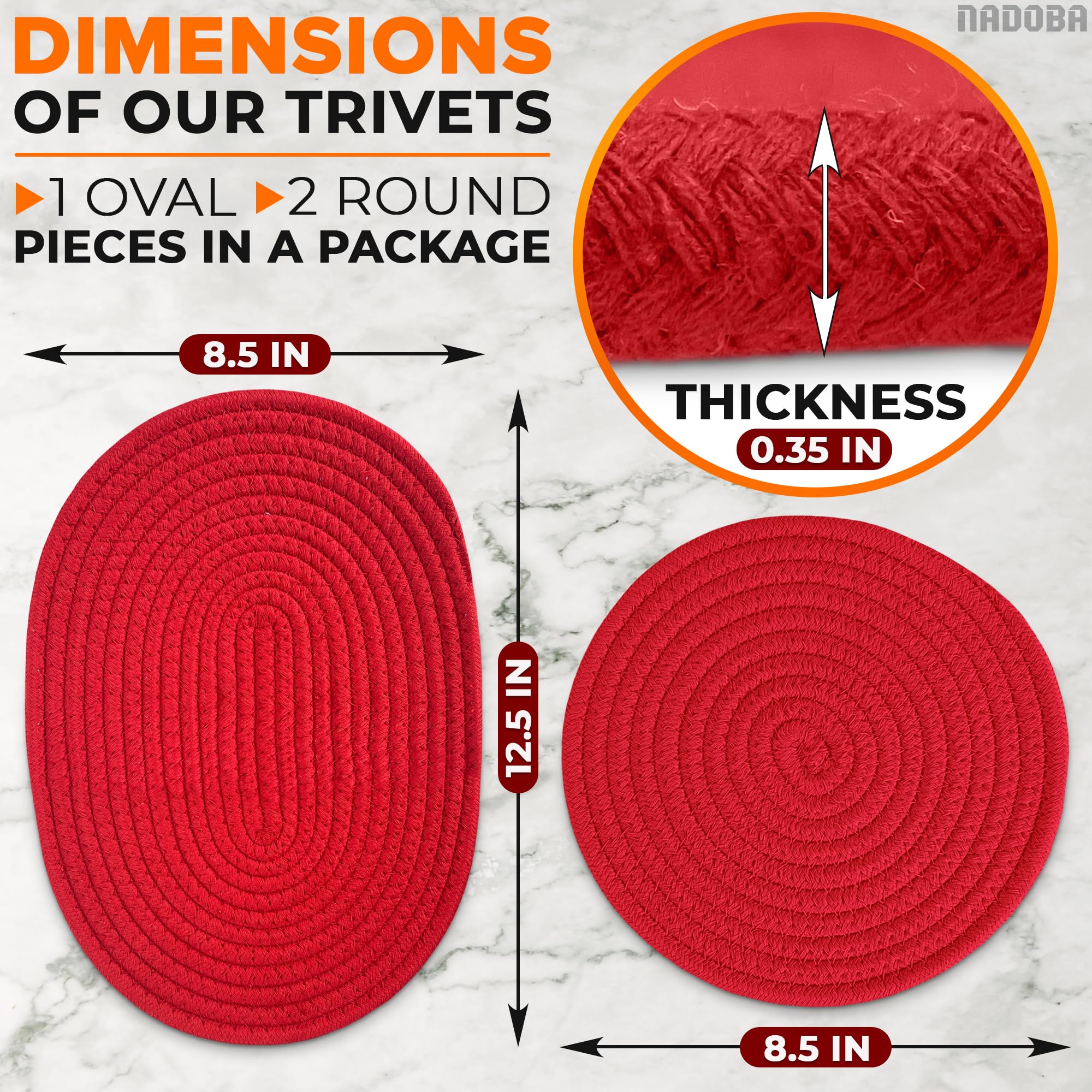 3Pcs Red Trivets For Hot Dishes Decorative - Trivets For Hot Pots And Pans Hot Pot Holder Hot Plate Mat - Red Hot Pads For Kitch