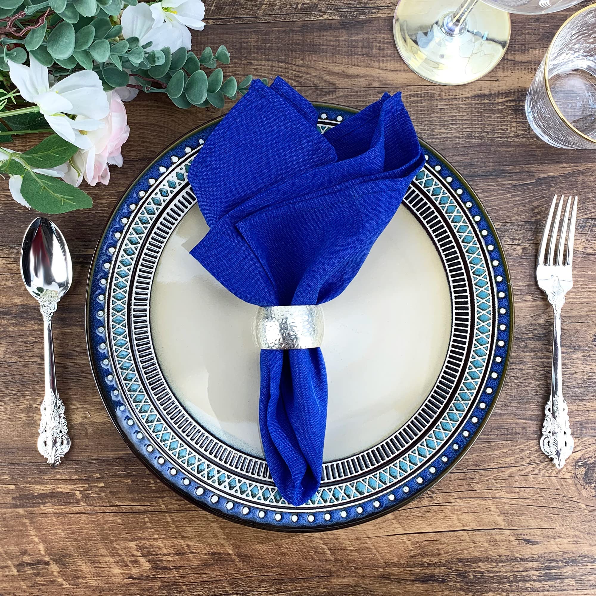 INFEI Solid Color Cotton Linen Blended Thin Dinner Cloth Napkins - Set of 12 (40 x 40 cm) - for Events & Home Use (Royal Blue)