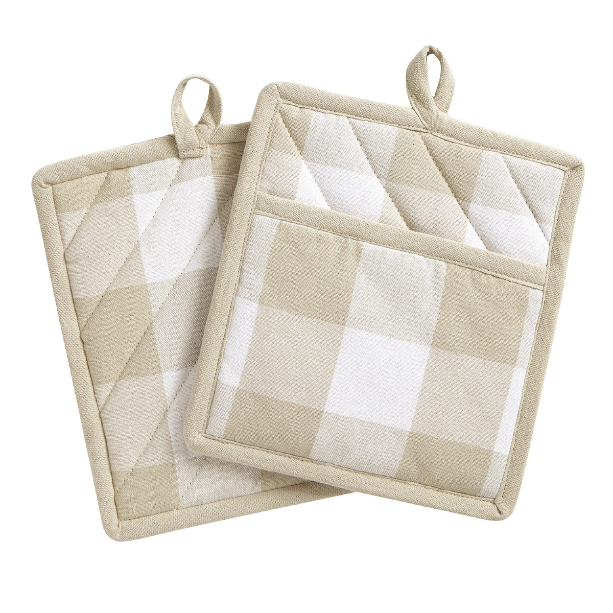 Elrene Home Fashions Farmhouse Living Buffalo Check Pot Holder Pair, 8''X9'', Tan/White 2