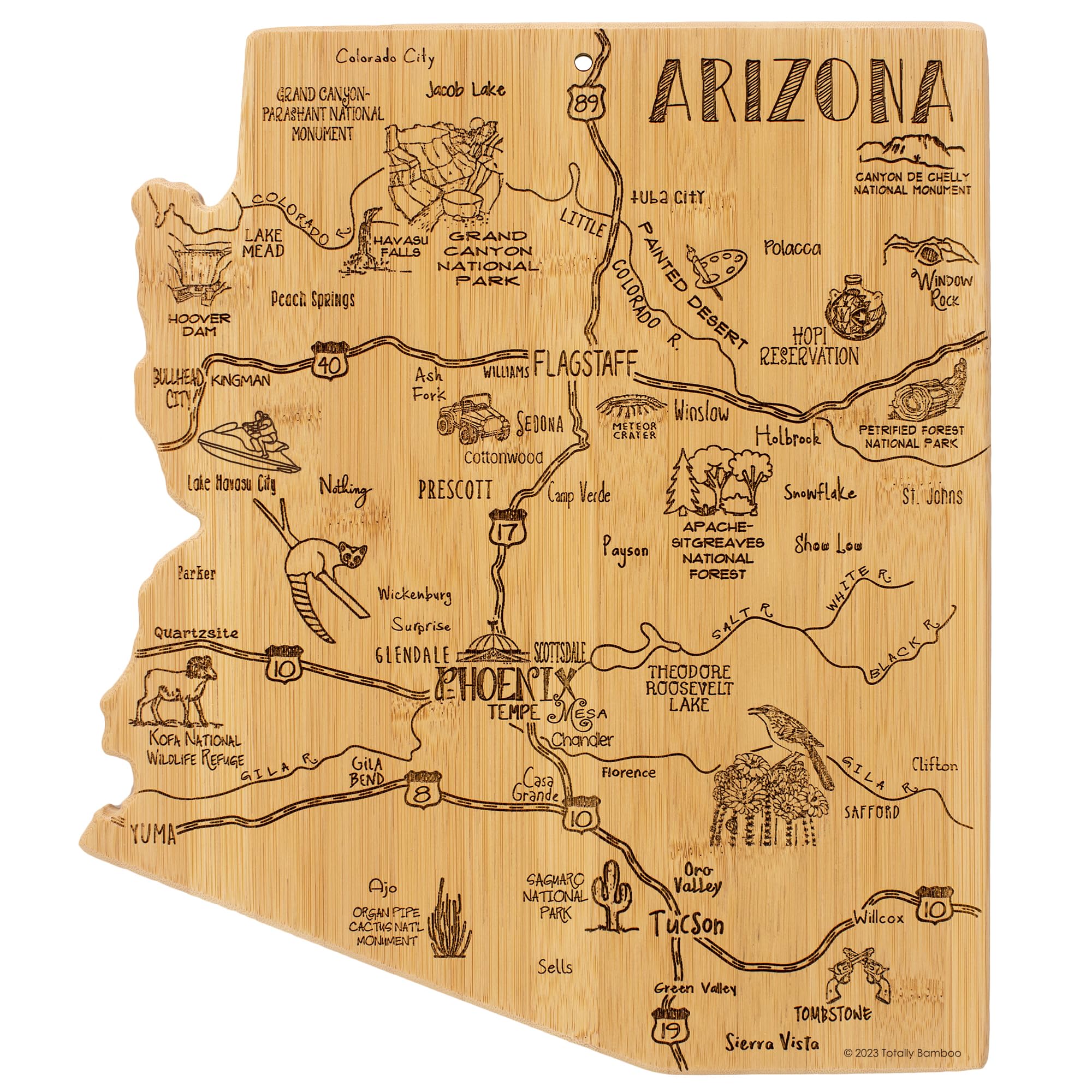 Totally Bamboo Destination Arizona State Shaped Cutting Board, Charcuterie and Cheese Serving Board - Arizona Gift for Home D  c