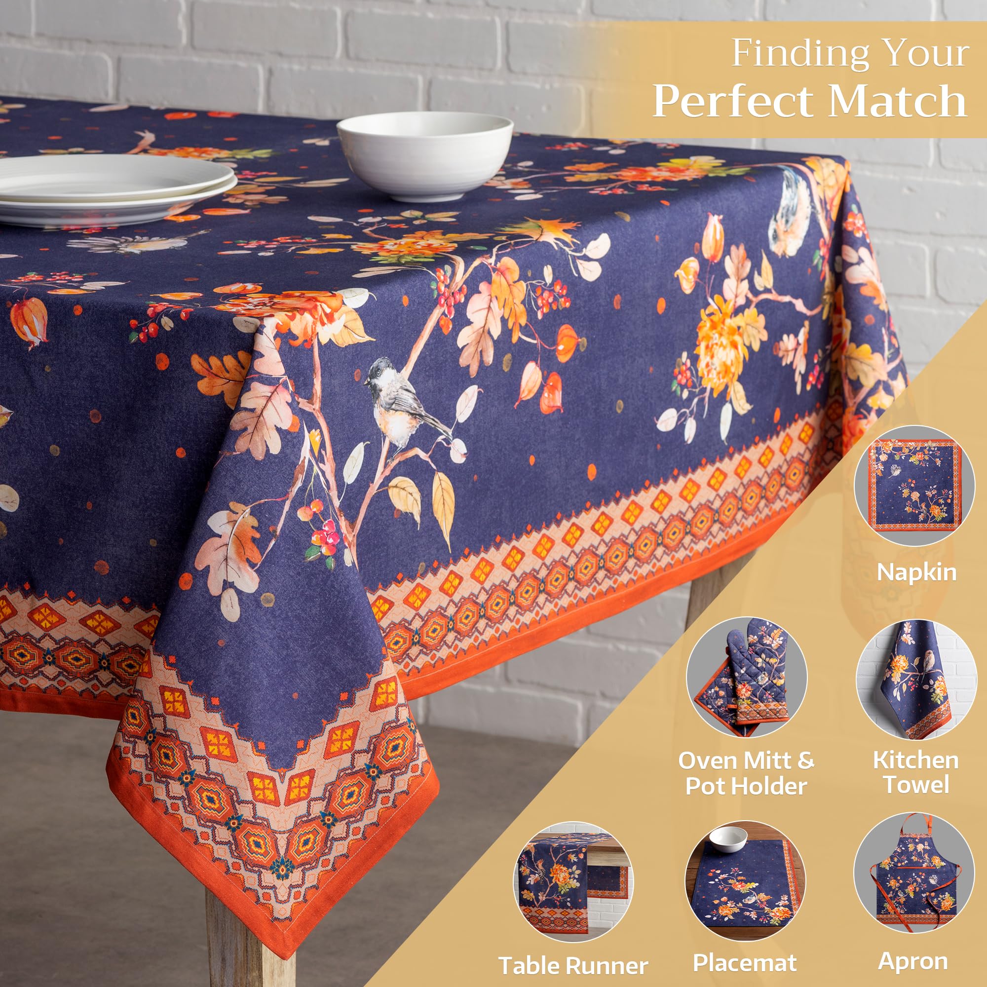 Maison D' Hermine Table Cloth 100% Cotton 70''X120'' Decorative Tablecover Washable Rectangle Tablecloths, Dining, Buffet Partie