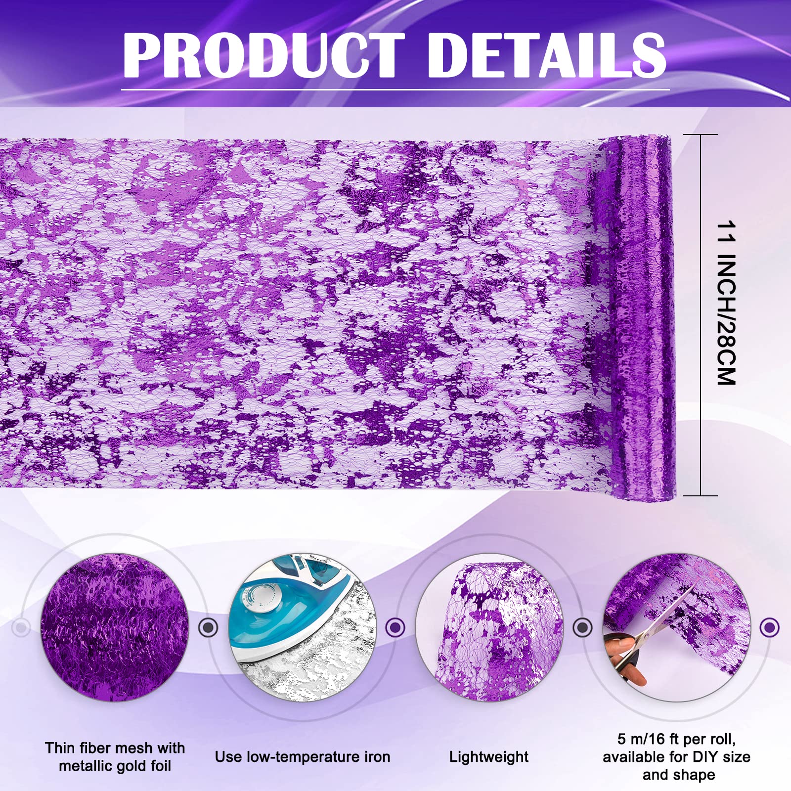 Tiosggd Purple Table Runner 11 Inch X 16 Feet, Metallic Sequin Glitter Foil Mesh Table Runners Roll, Centerpiece Table Decoratio