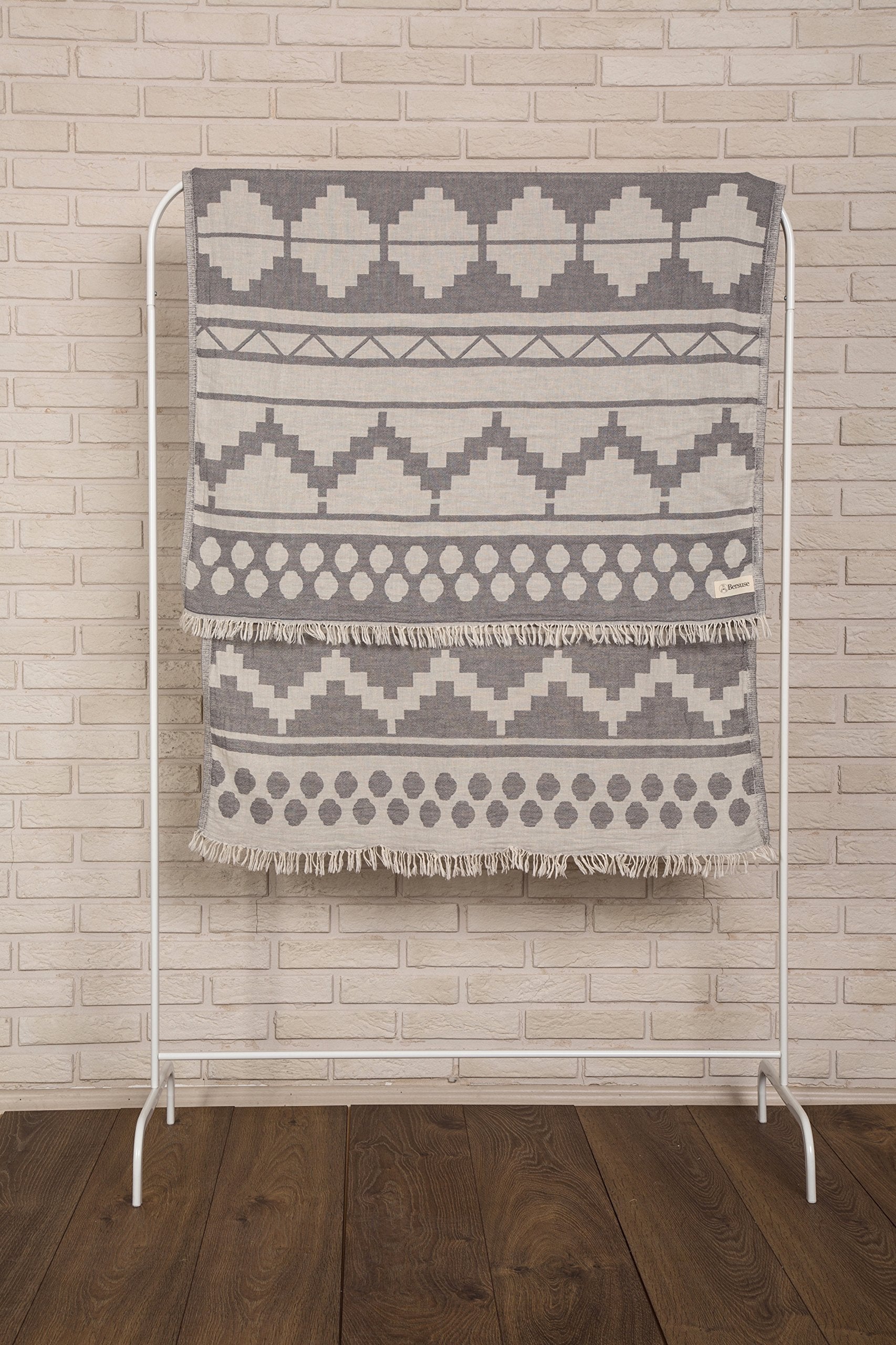 Bersuse 100% Cotton Baja Turkish Towel Beach Towel Bath Towel Dual Layer Peshtemal Beach Blanket Beach Essentials - 37X70 Inches