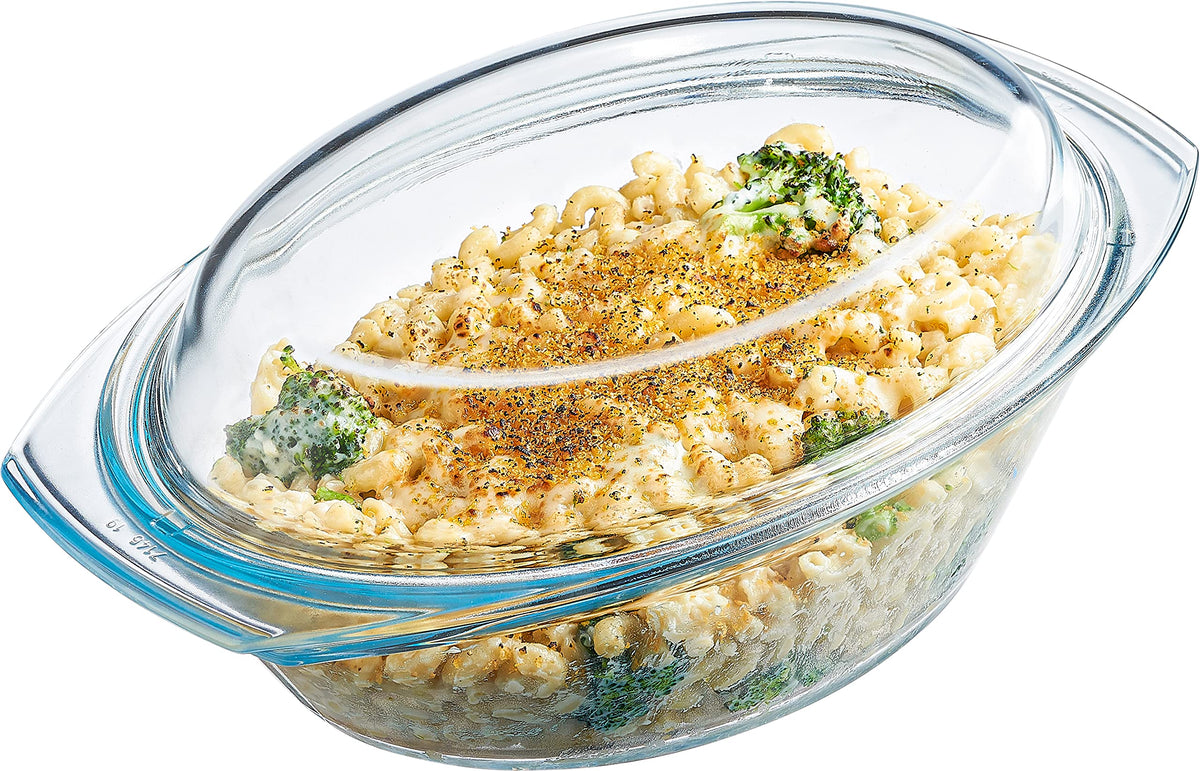 Simax Clear Oval Shaped Glass Casserole With Tight Fitting Lid - Heat, Cold And Shock Proof - Made In Europe - Oven, Freezer And