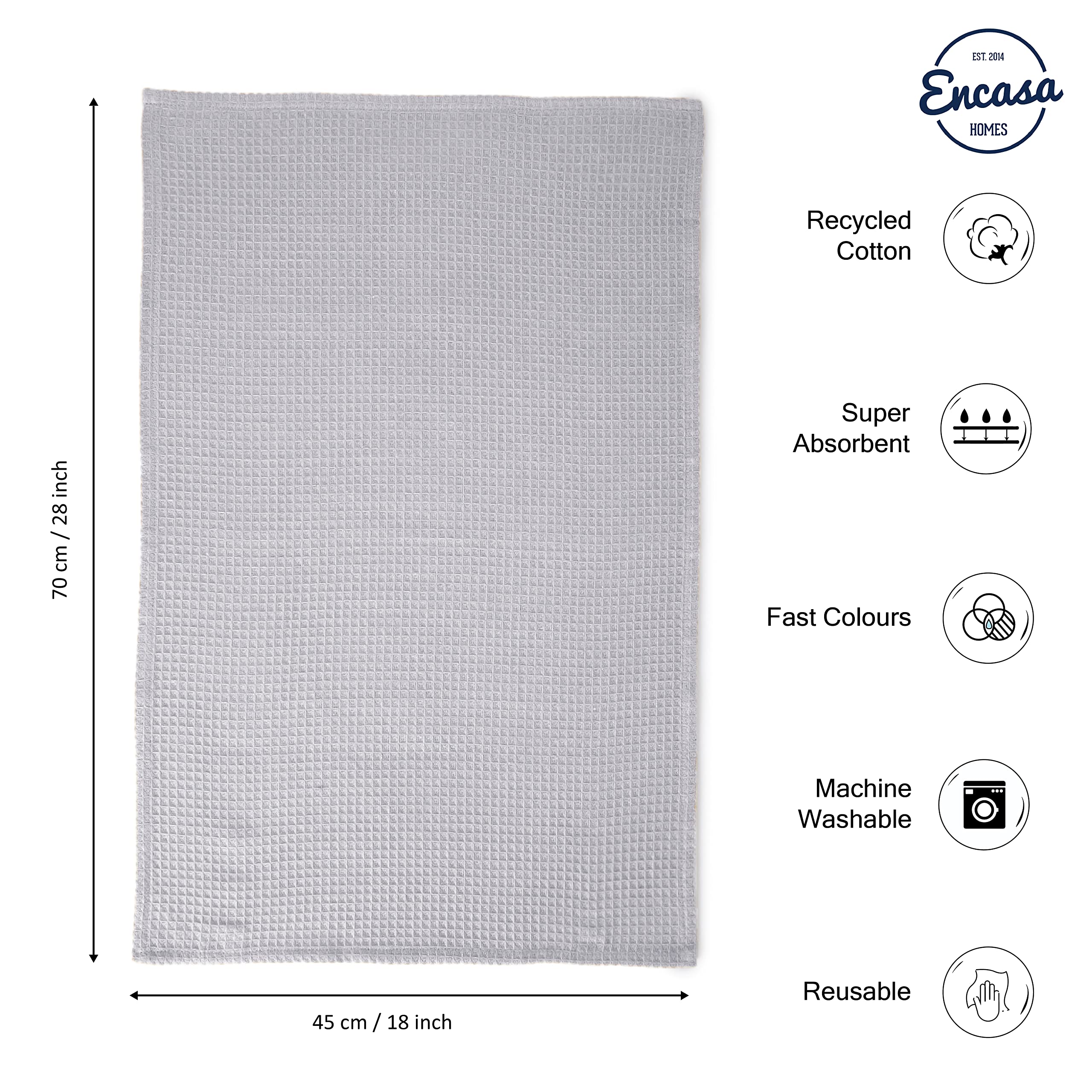 Encasa Homes Anti-Odour Waffle Kitchen Dish Towels, 28''X18'' (12 Pc Set) Highly Absorbent, Tea Towels For Cleaning & Quick Dryi