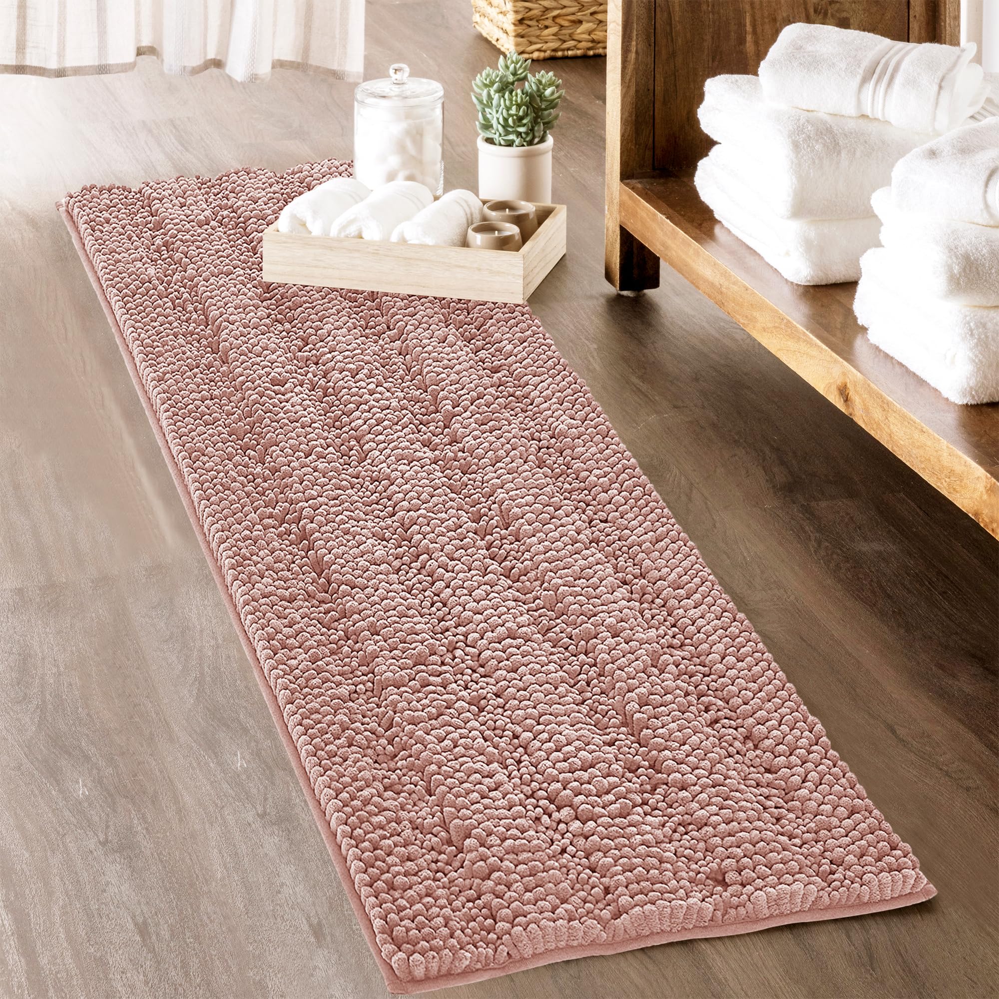 Bath Mat For Bathroom - Soft Shower Rug Farmhouse Quick Drying Washable Absorbent Non-Slip Super Soft Chenile Bathtub Carpet Dec