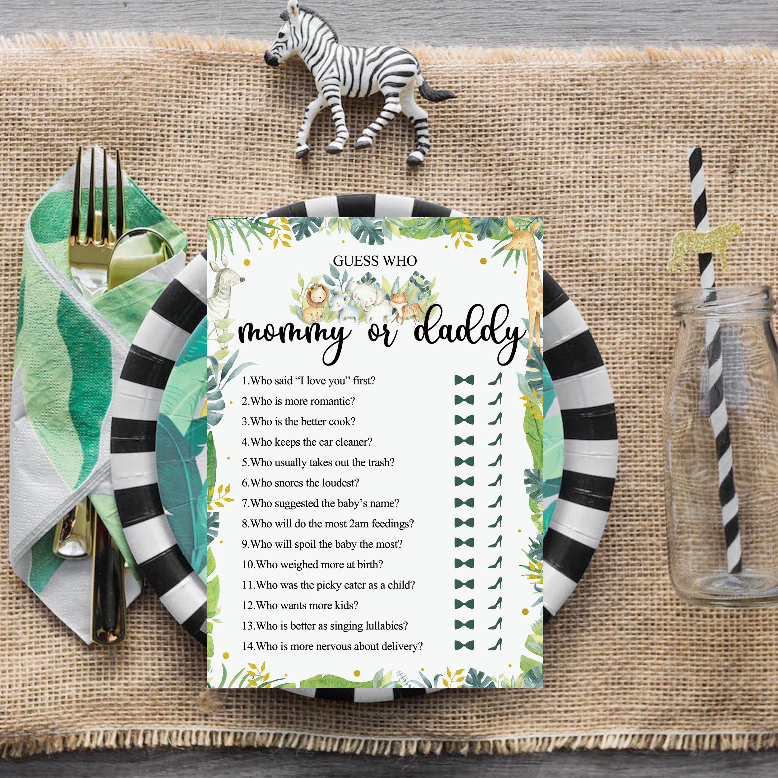 36 Guess Who Mommy Or Daddy Game Safari, Safari Jungle Baby Shower Games Cards, Wild Animal Themed Baby Shower Games Favor Decor