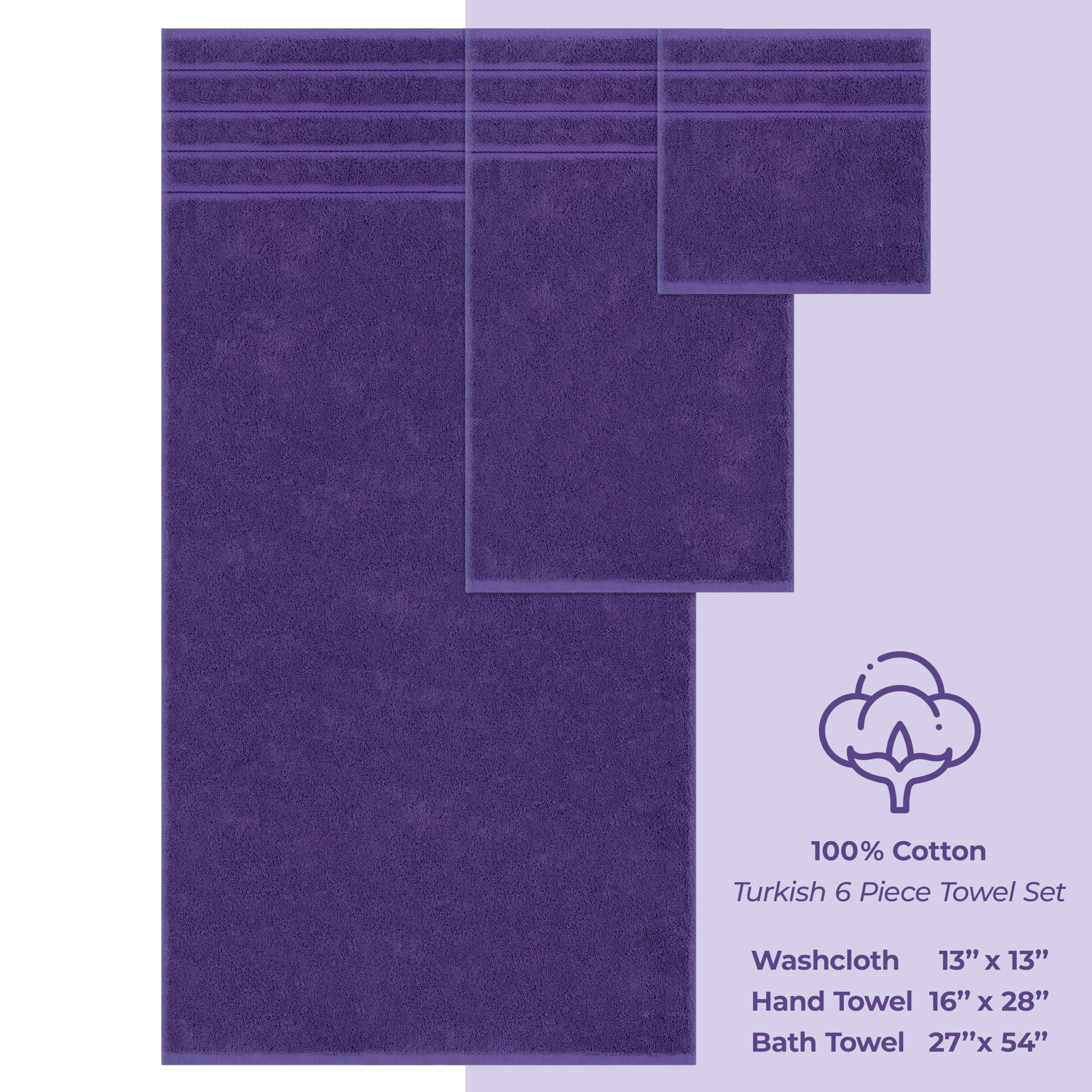 American Soft Linen Luxury 6 Piece Towel Set  2 Bath Towels 2 Hand Towels 2 Washcloths  100% Turkish Cotton Towels for Bathroom  Purple Towel Sets