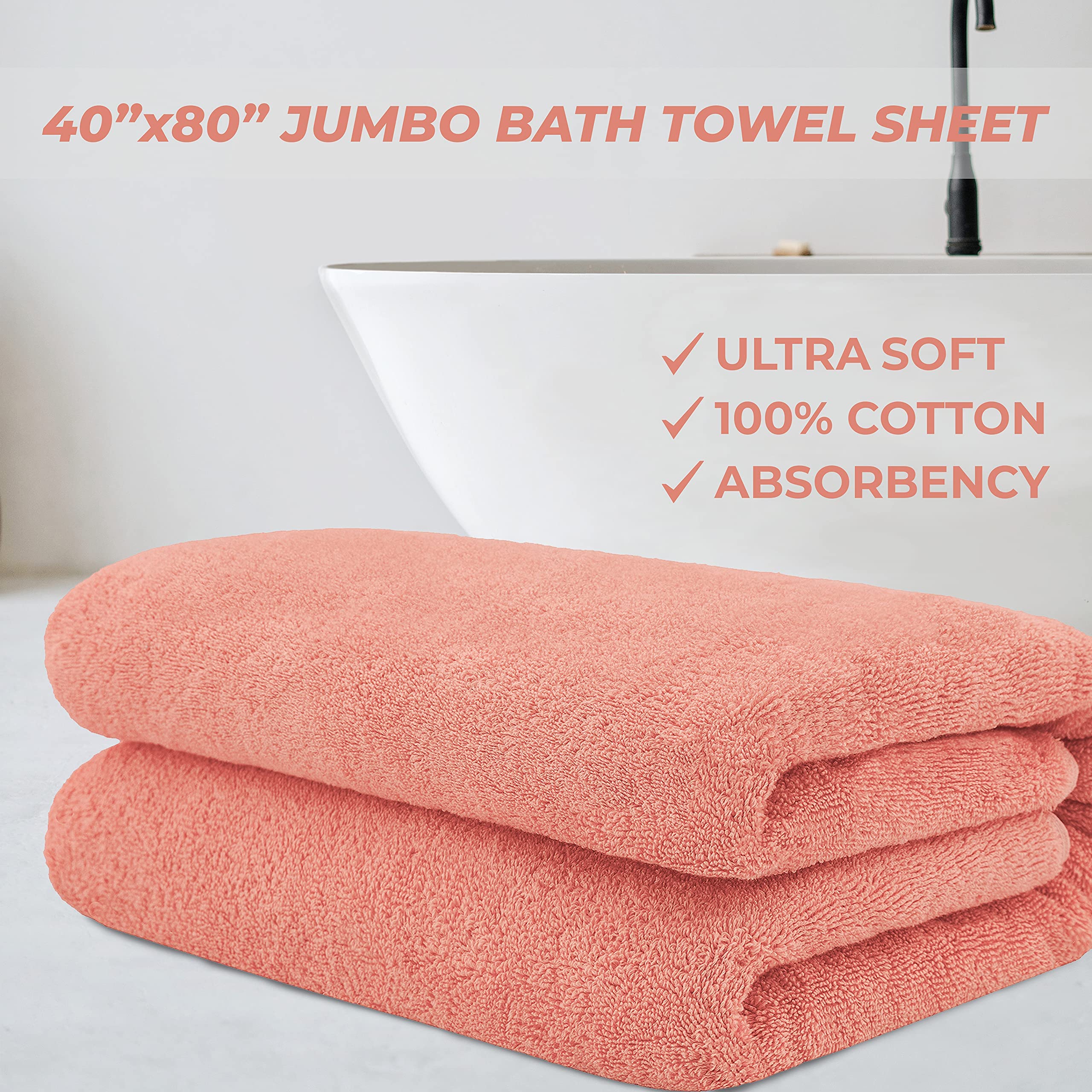 Cotton Paradise Oversized Bath Sheet  100% Cotton 40x80 Clearance Bath Towel Sheet  Jumbo Large Bath Towel for Bathroom  Coral Bath Sheet