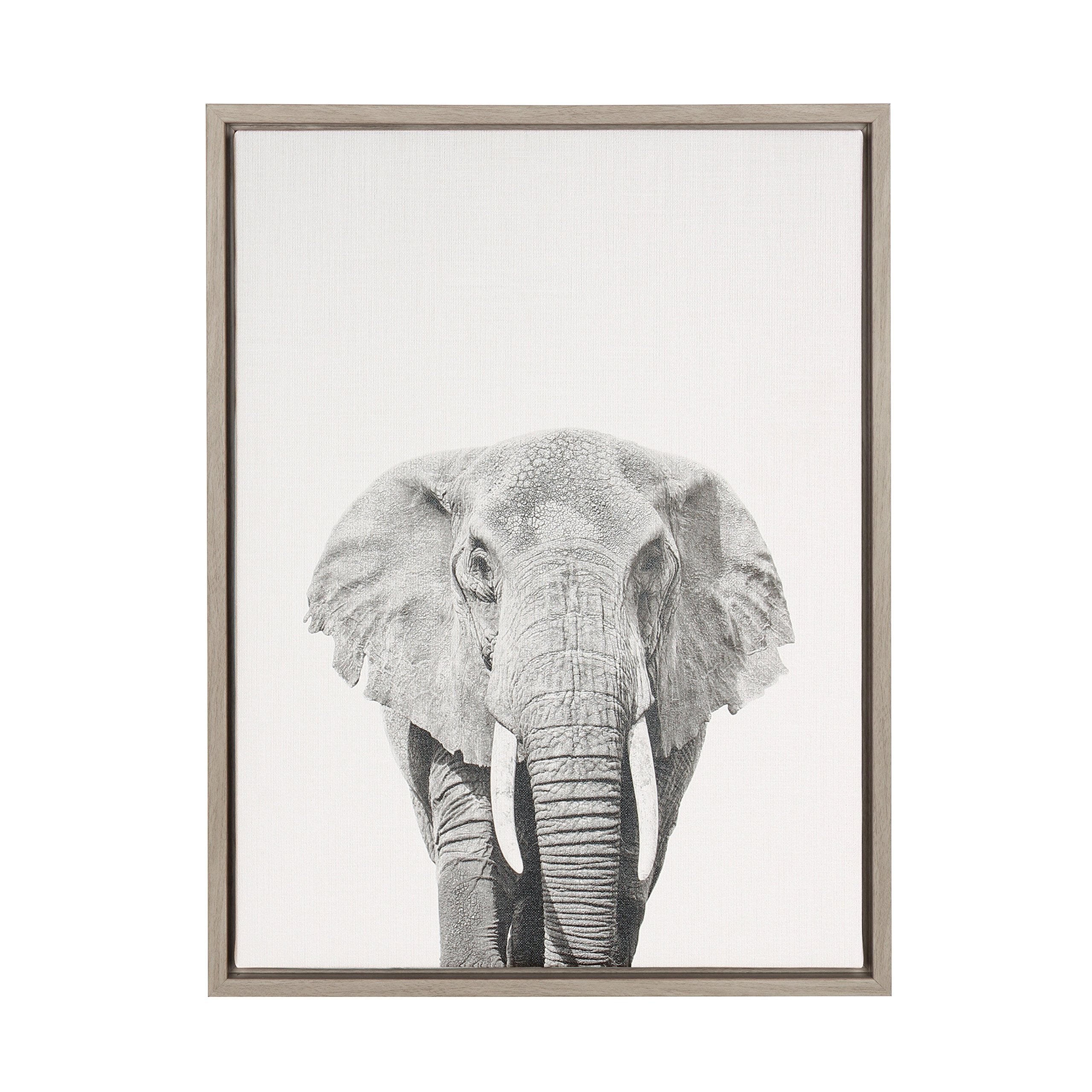 Kate And Laurel Sylvie Elephant Black And White Portrait Framed Canvas Wall Art By Simon Te Tai, 18X24 Gray