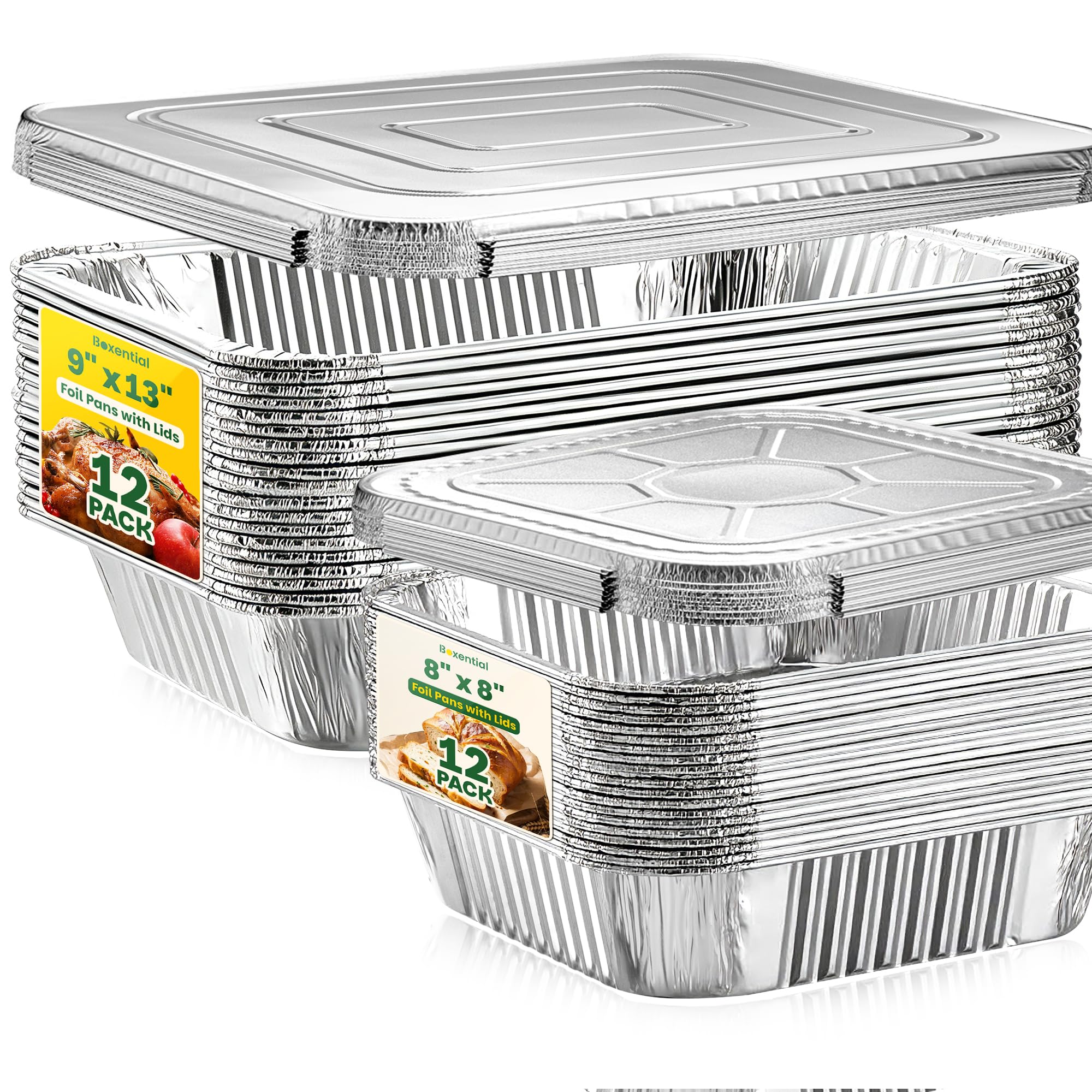 Aluminum Pans with Lids[24 Pack],Foil Pans with Lids 9x13[12pc] & 8x8[12pc]
