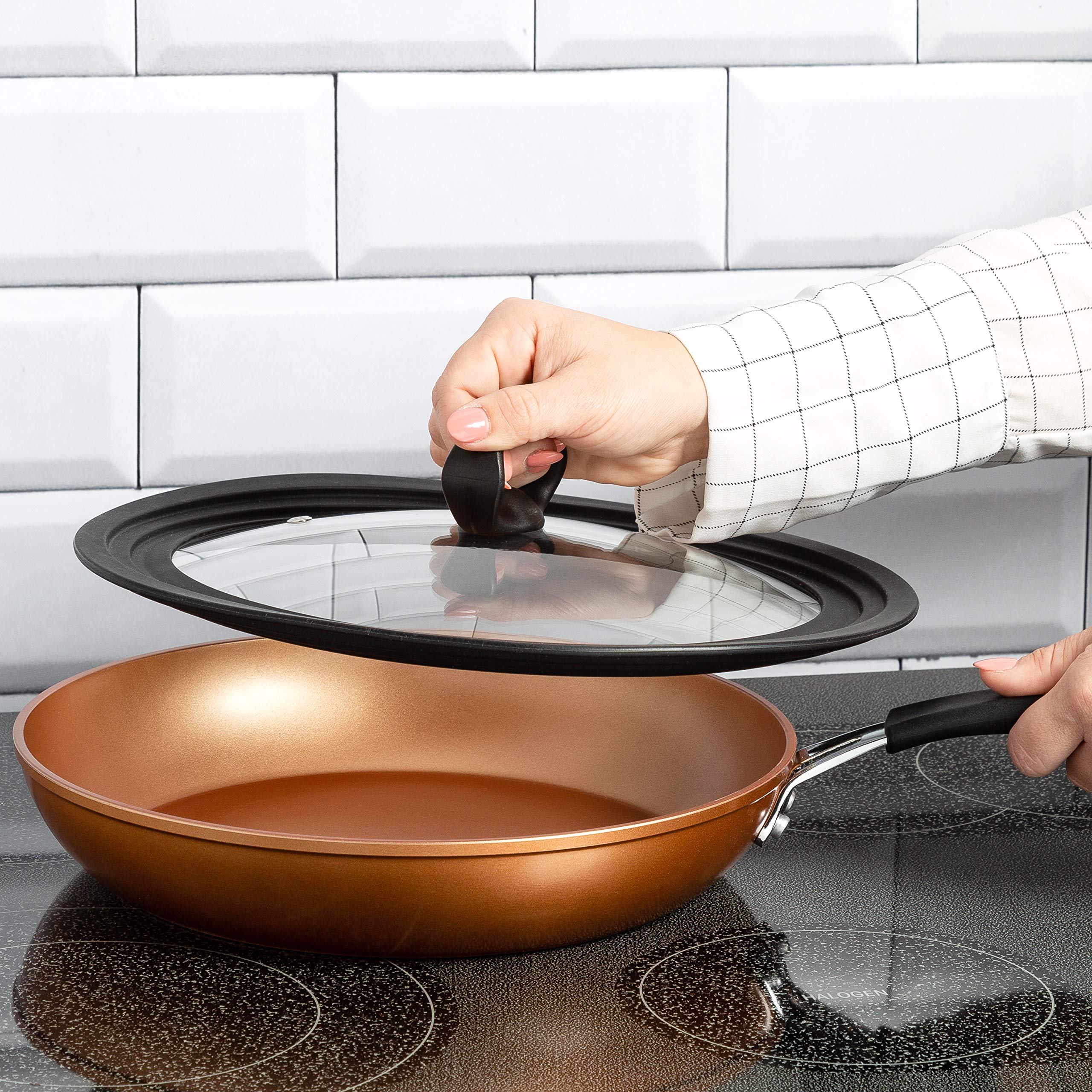 Ecolution Universal Lid For Pots And Pans, Fits 9.5-Inch To 12-Inch Cookware, Tempered Glass Replacement Lid With Heat Resistant