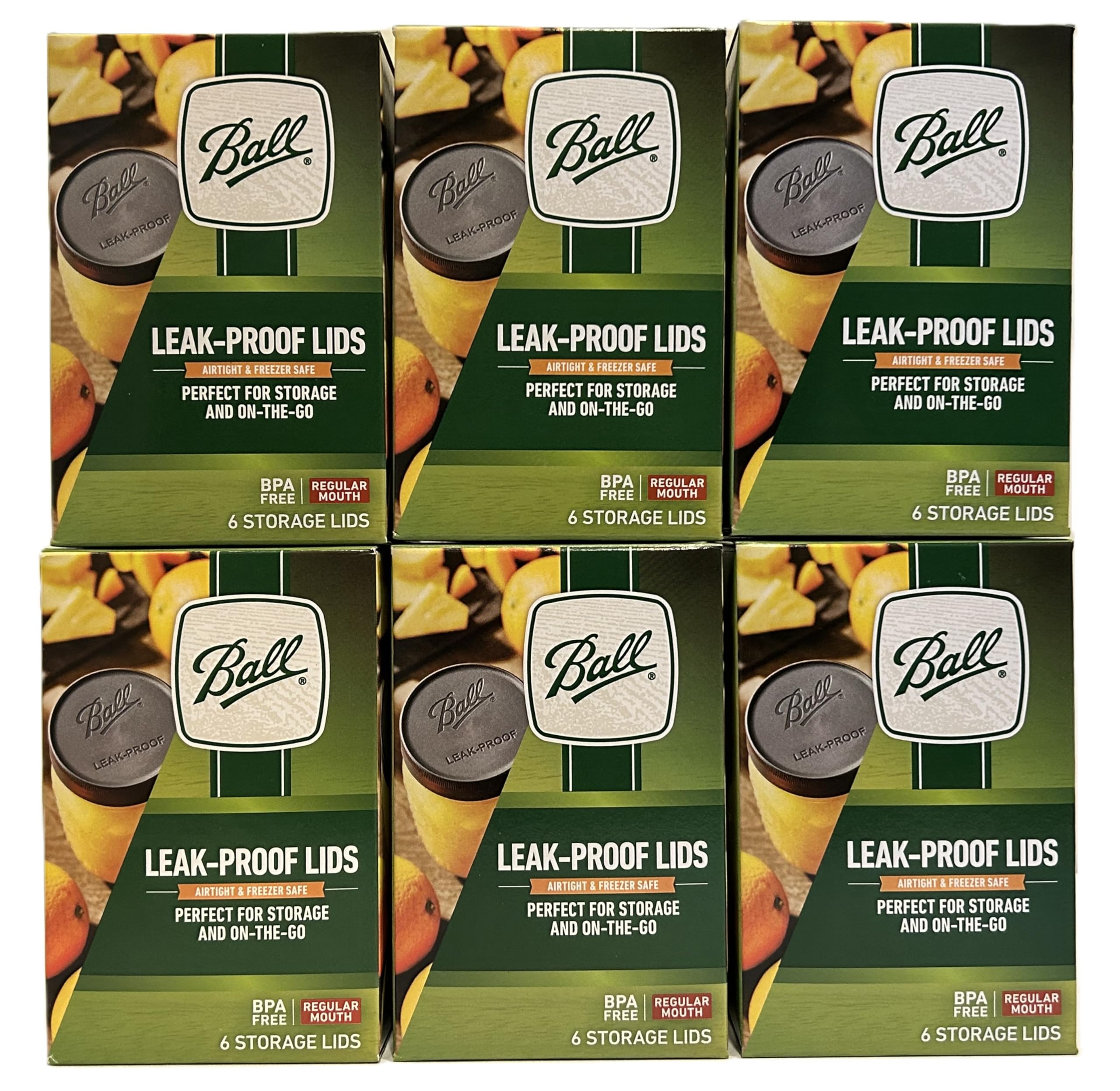 Ball Mason Jar Caps - Regular Mouth Leak-Proof Lids (Standard-Size). Pack of 6 Boxes for 36 total Leak Proof Lids. (36), Black