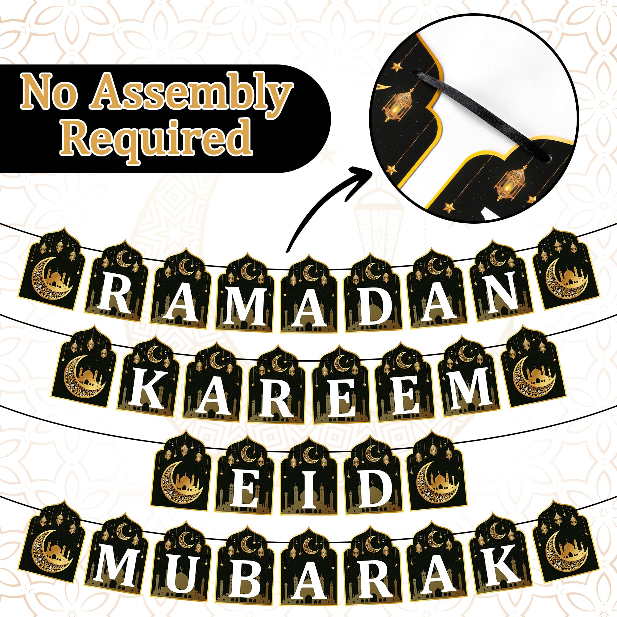 Watinc 4Pcs Ramadan Kareem Banner Eid Mubarak Decoration, Ramadan Hanging Banners Decor, No Diy Needed Eid Mubarak Al-Fitr Iftar