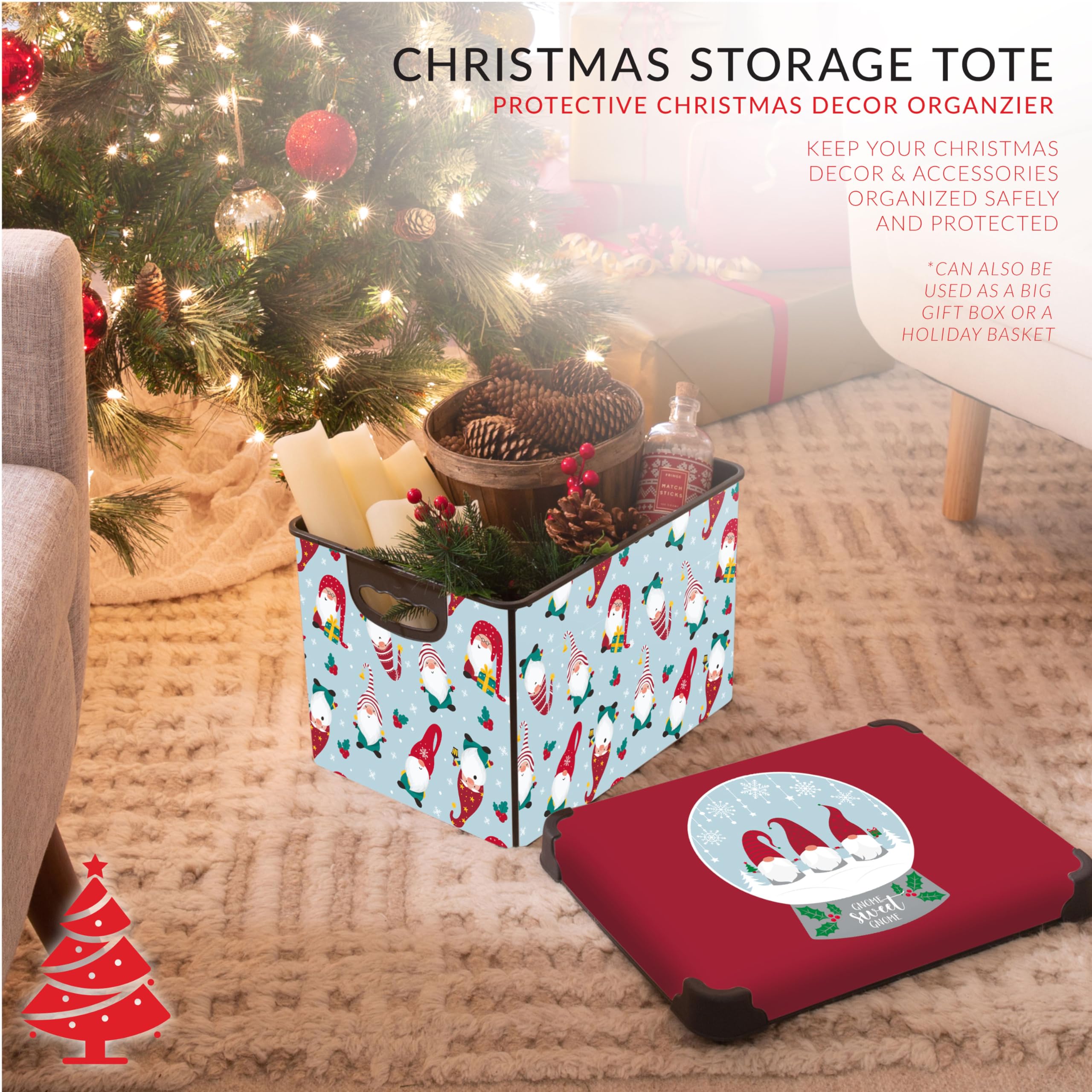 Simplify Gnome Sweet Gnome Design Storage Bin | Christmas Tote | Holiday D  Cor Decorations Organizer | Lidded | Stackable | Whi