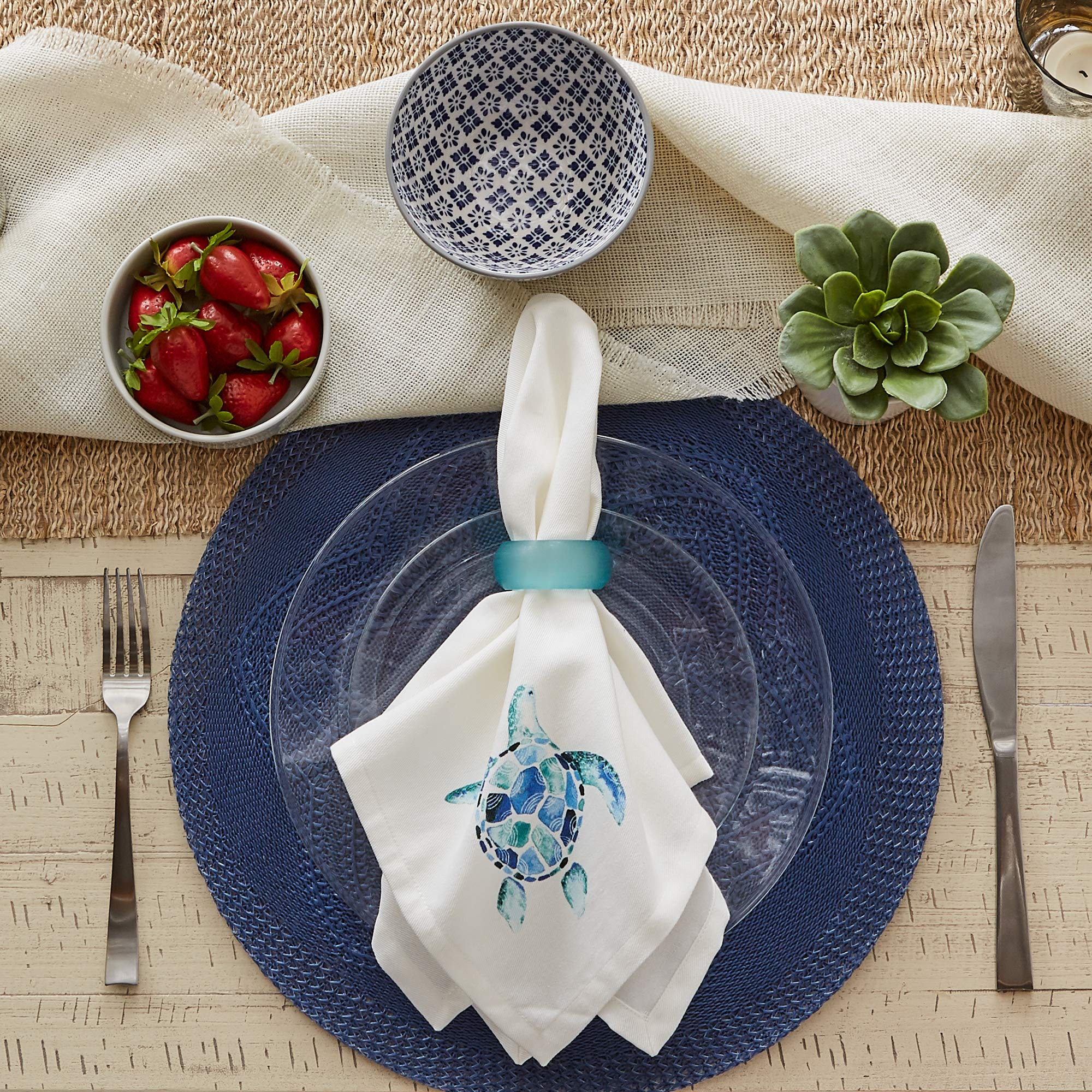 Dii Seashore Collection Beach House D  Cor, Napkin Set, 20X20, Turquoise Turtle, 6 Piece
