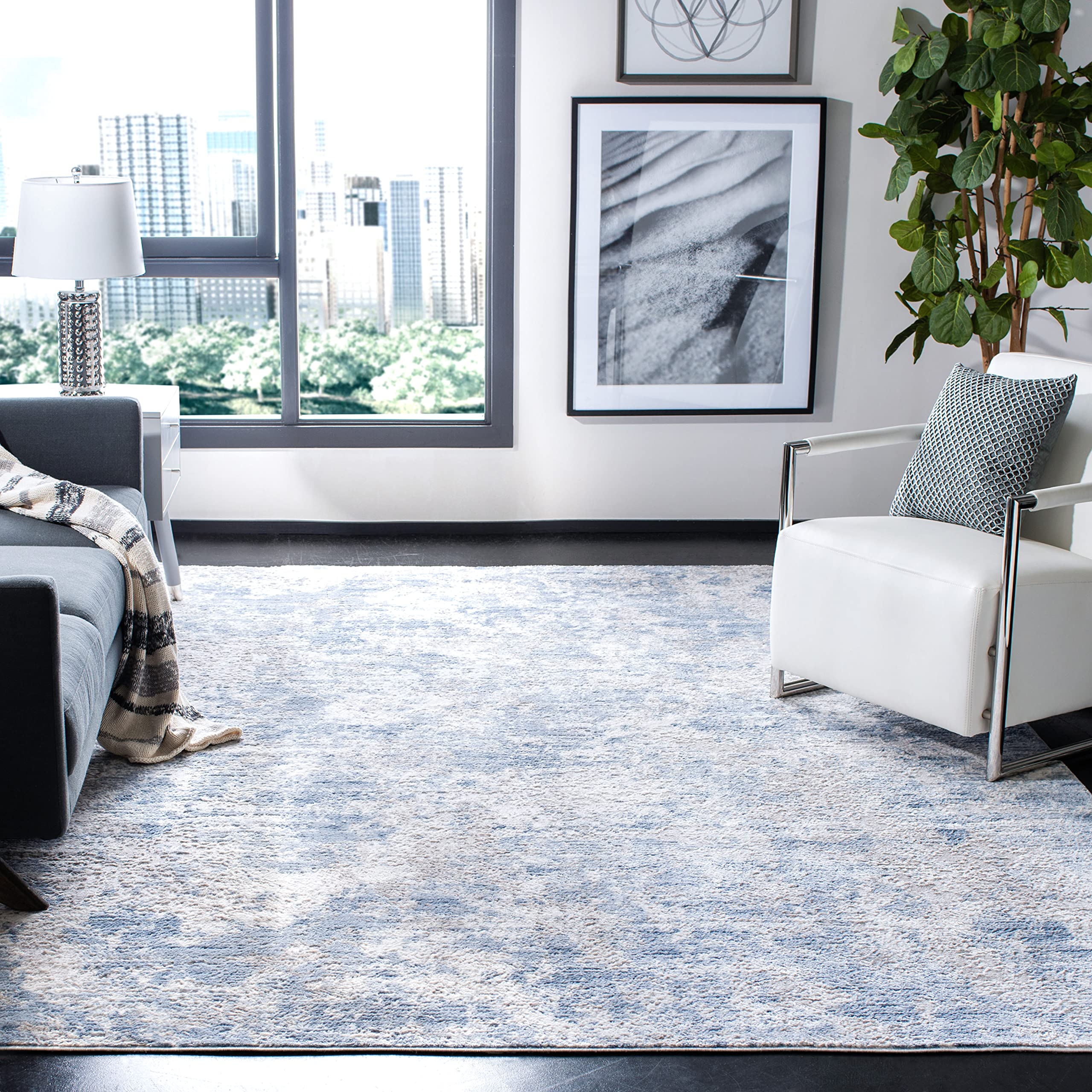 SAFAVIEH Amelia Collection Area Rug - 10 x 14, Grey & Blue, Modern Abstract Design, Non-Shedding & Easy Care, Ideal for High T