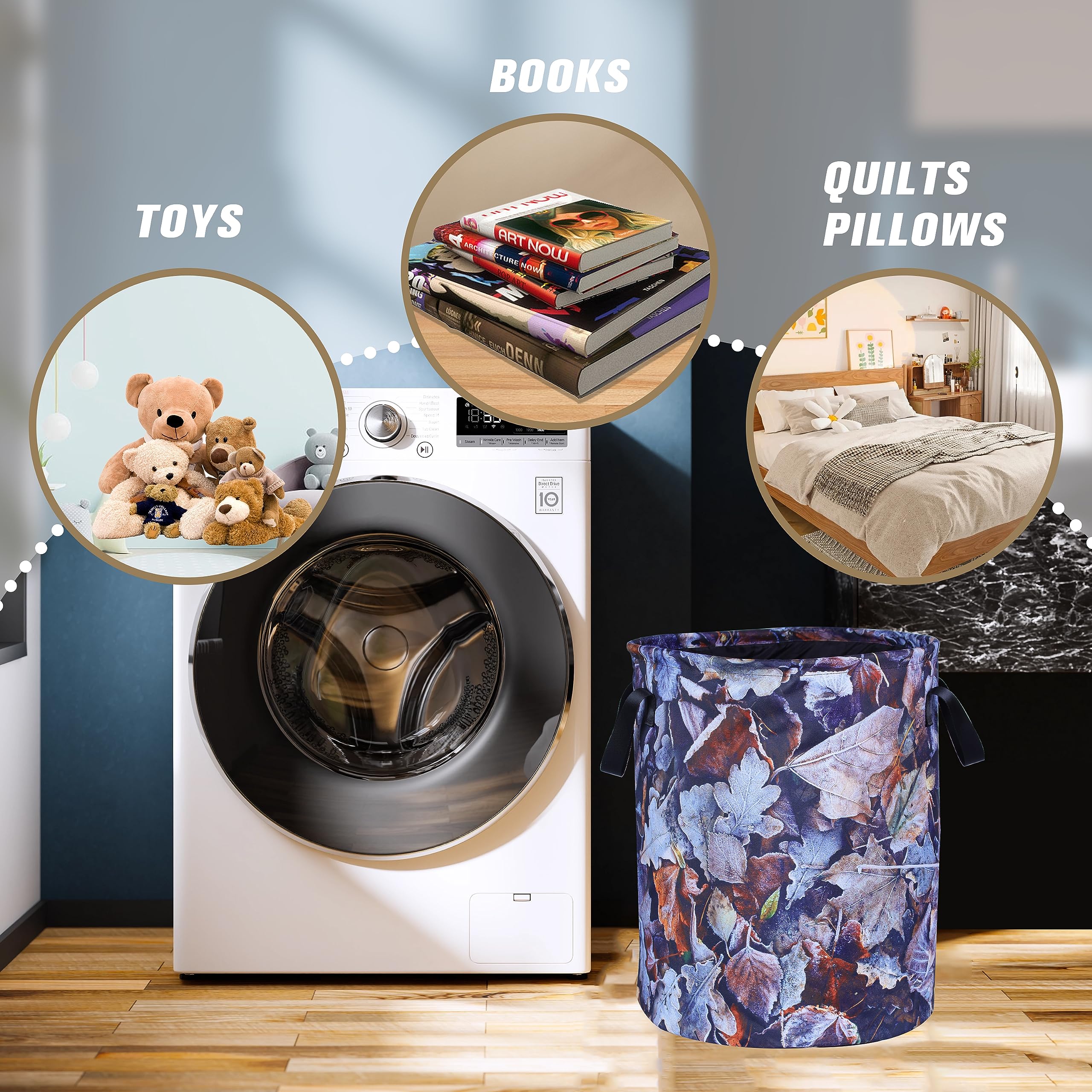 Color Leaf Laundry Basket Camo Maple Leaf Foldable Oxford Cloth Funny Tote Bag Laundry Hamper Clothes Storage Bucket Organizer F