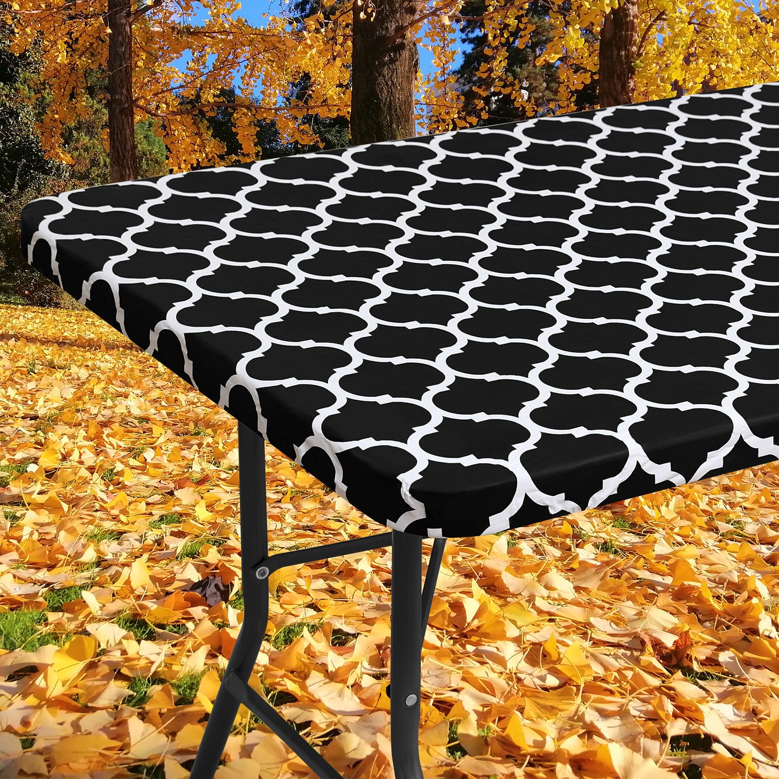 Smiry Rectangle Picnic Tablecloth, Waterproof Elastic Fitted Table Covers For 5 Foot Tables, Wipeable Flannel Backed Vinyl Table