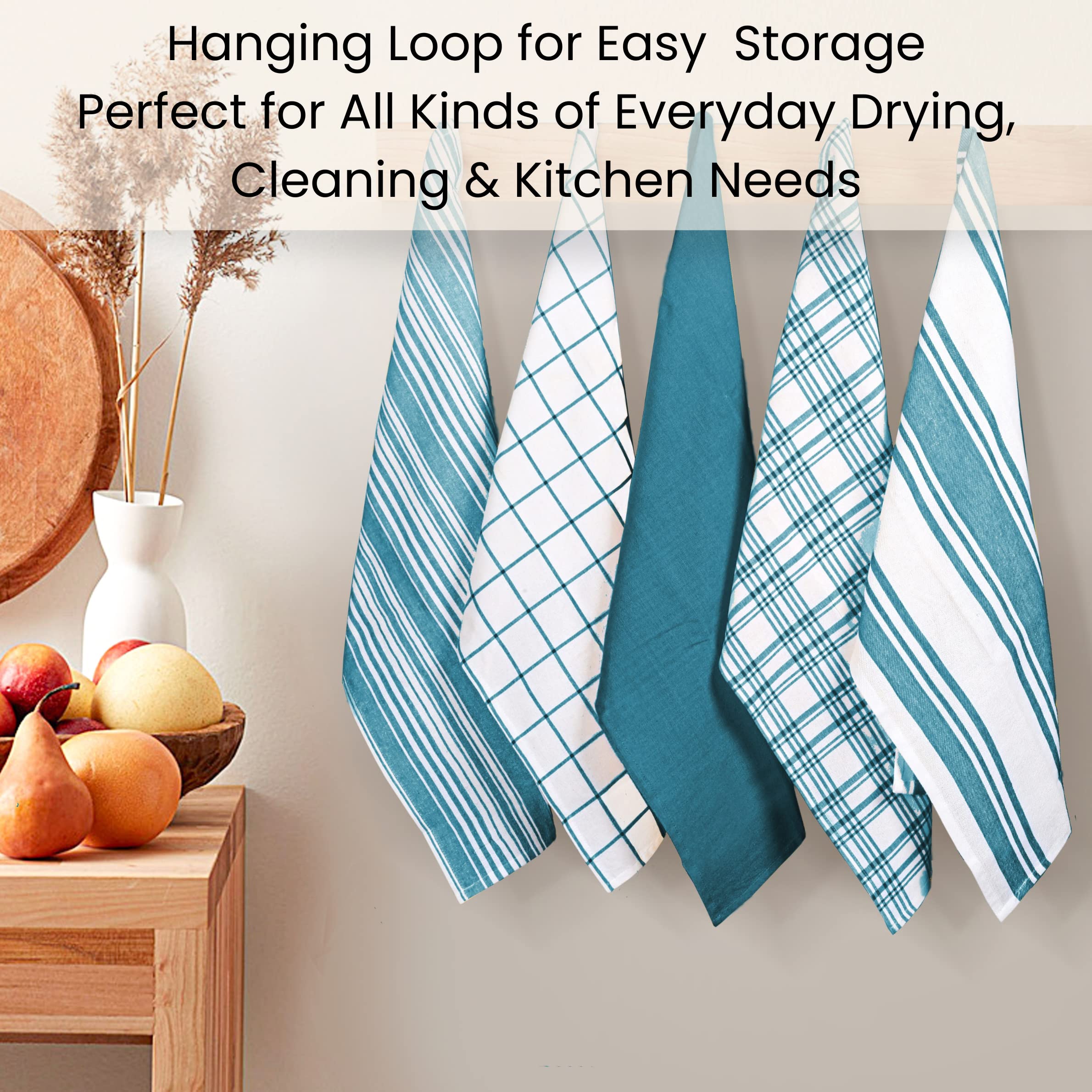 Cotton Clinic Assorted Kitchen Towels 5 Pack - Soft Absorbent Quick Drying Table & Kitchen Linen - Dish Towels, Dish Cloths, Tea