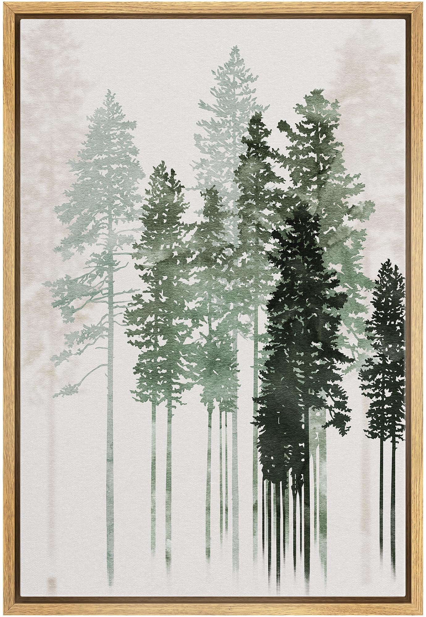 Signwin Framed Canvas Print Wall Art Woodland Nursery Decor Watercolor Pastel Misty Forest Bird Sky Nature Modern Art Decorative