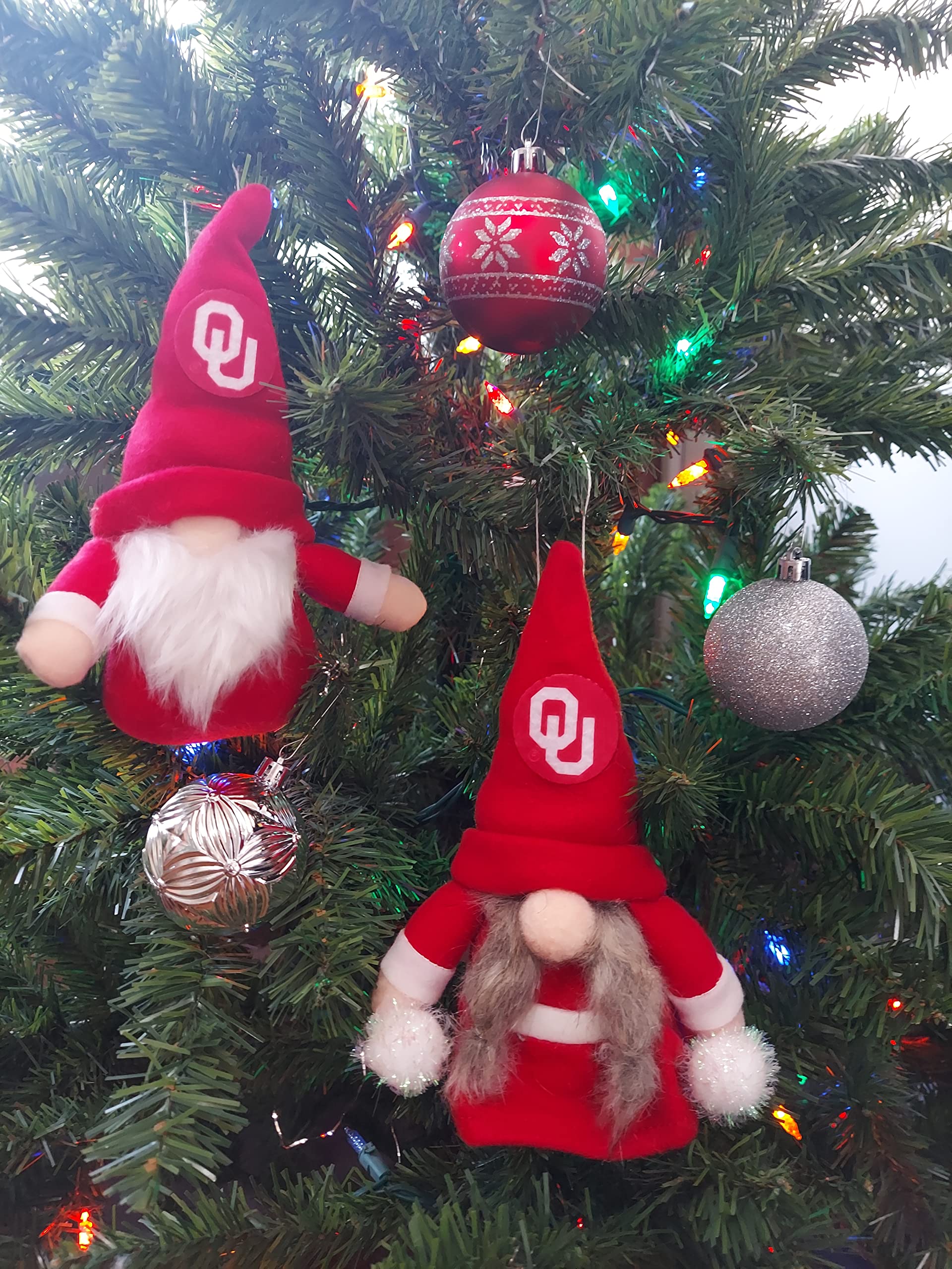 University of Oklahoma Set of 2 Plush Gnome Christmas Tree Ornaments by Hannas Handiworks - Fan/Cheerleader Holiday/Dorm Decorat