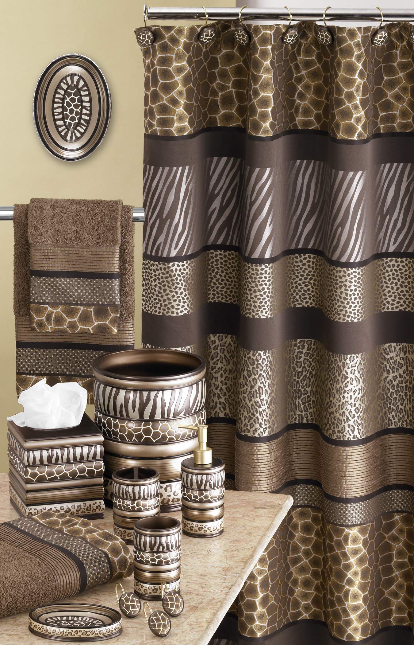 Zahari Home 13Pc Safari Stripes Bathroom Shower Curtain Set Animal Print Shower Curtain & 12 Shower Curtain Hooks Luxury Southwe