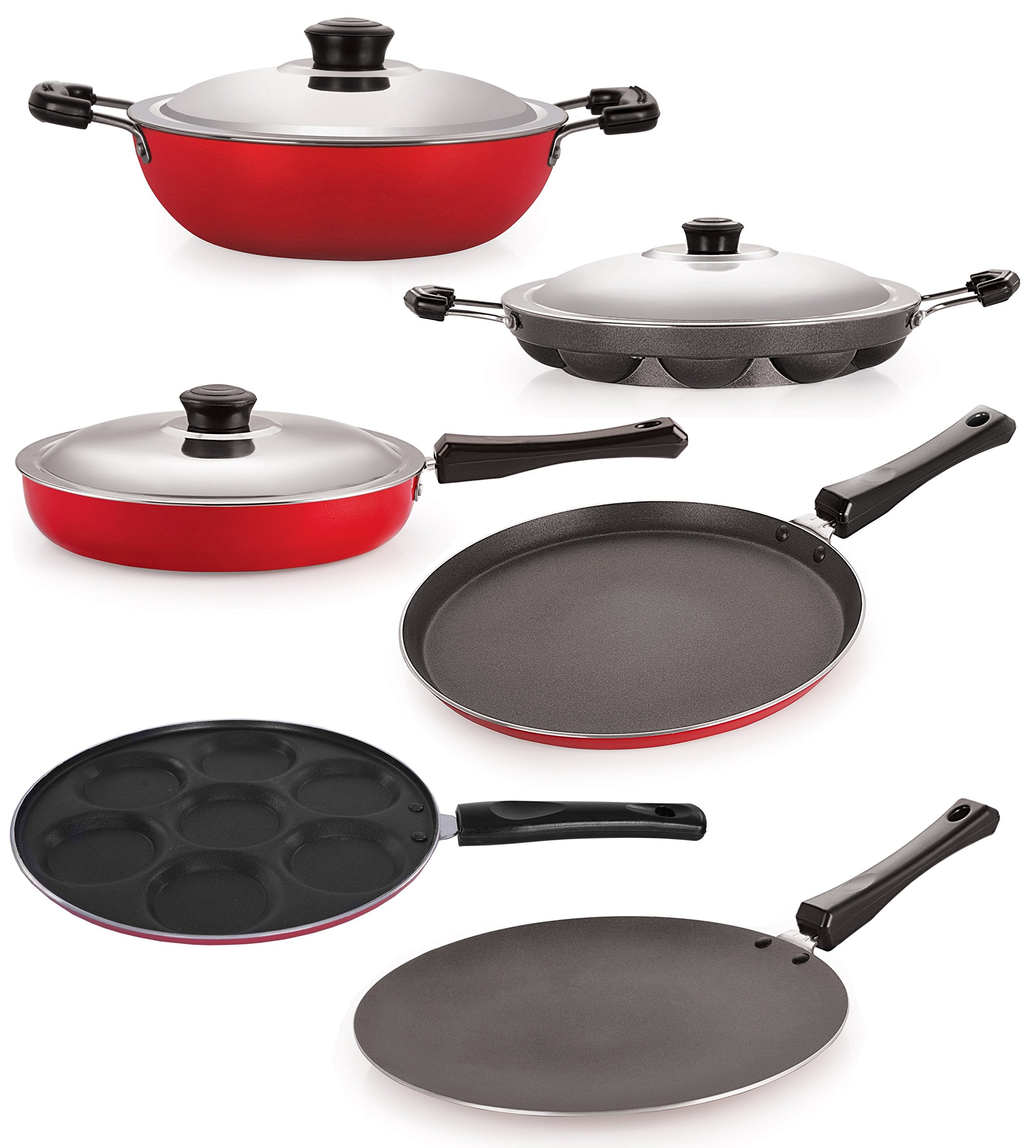 Nirlon NonStick 6 Piece Aluminium Cookware Combo Set With Steel Lid
