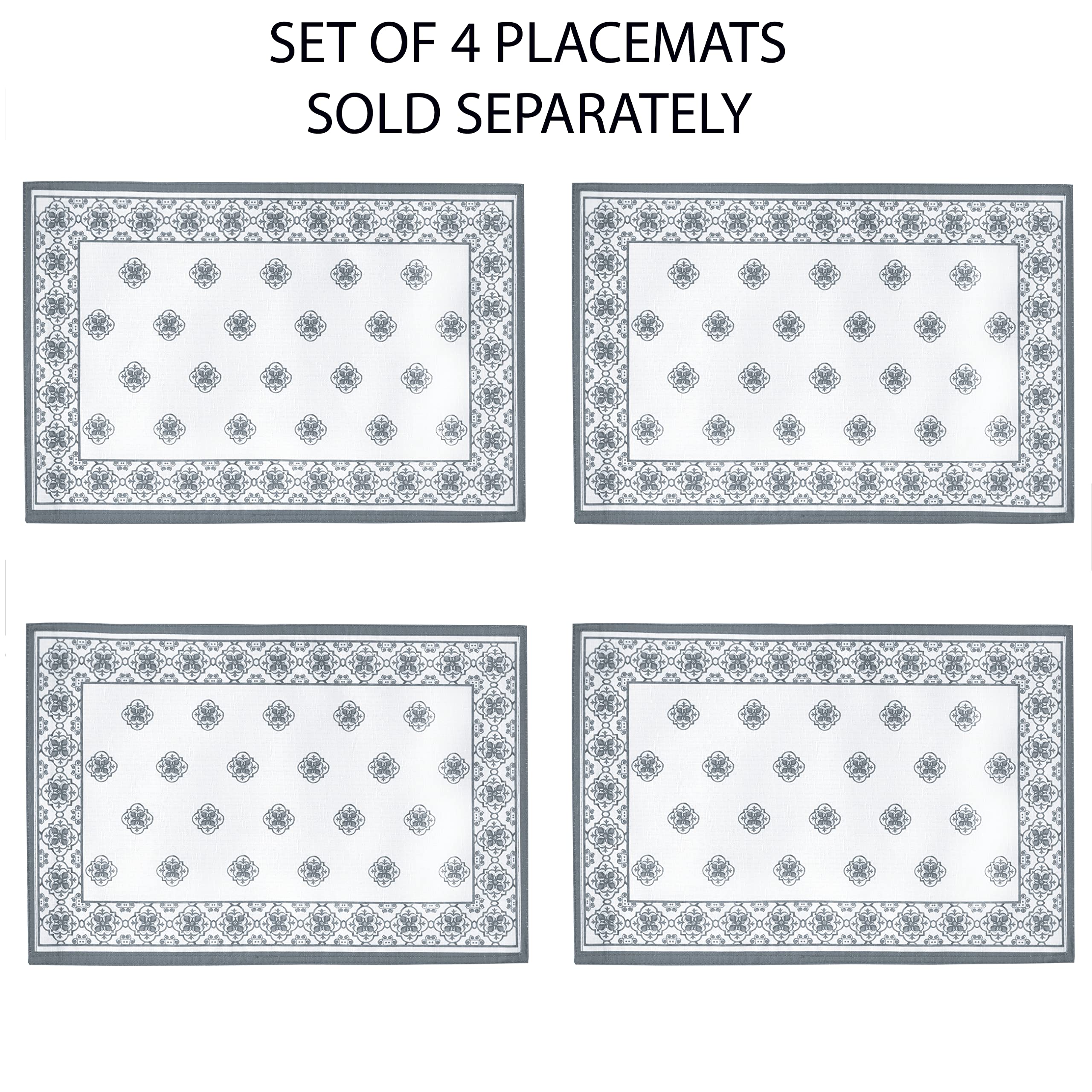 Newbridge Rectangle Fabric Placemats, Set Of 4 Placemats, Mykonos Grey Mediterranean, Indoor Outdoor Stain Resistant No-Iron Pla