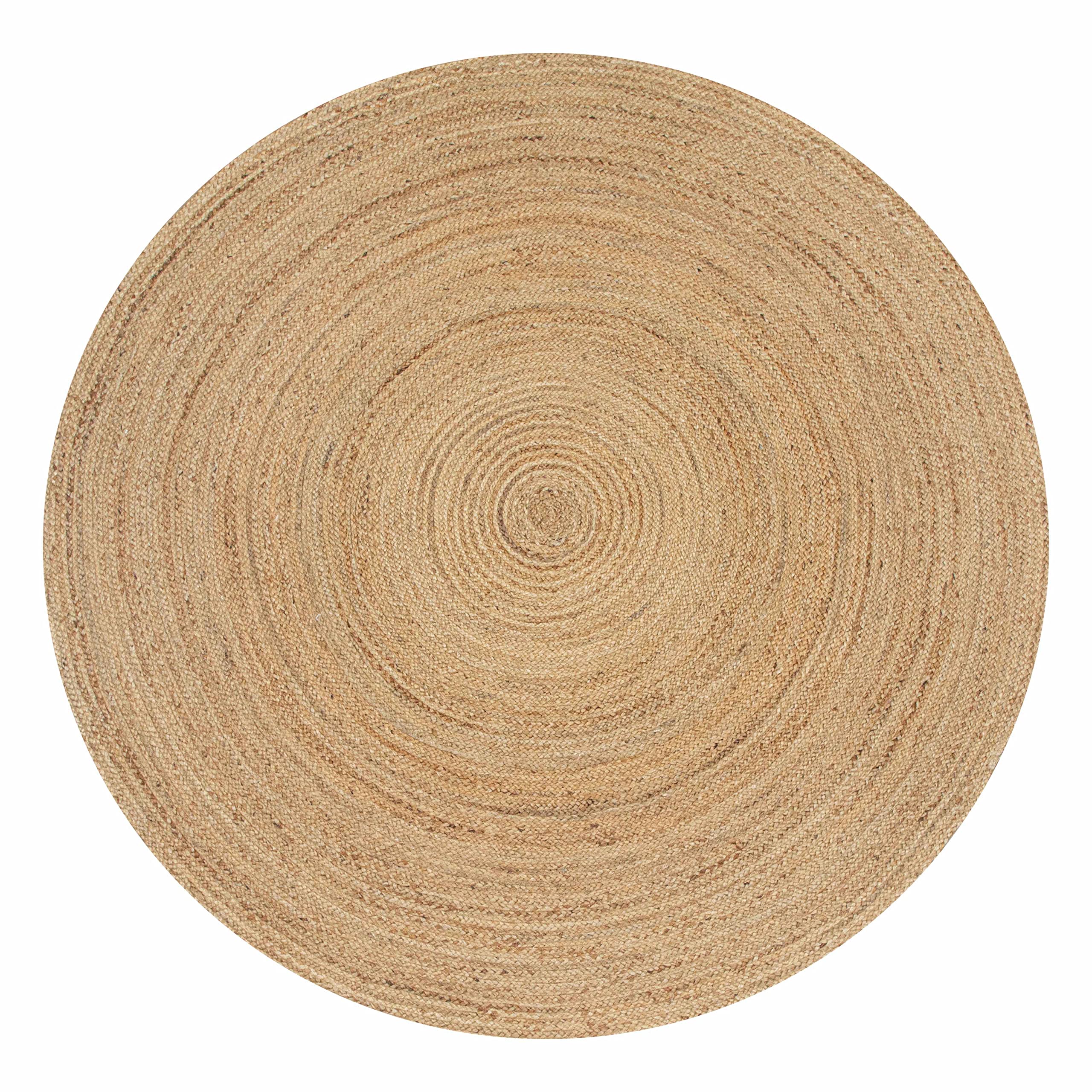 Ramanta Home Jute Braided Rug, 4 Round Natural, Hand Woven Reversible Rugs for Kitchen Living Room Entryway, 4 Feet Round