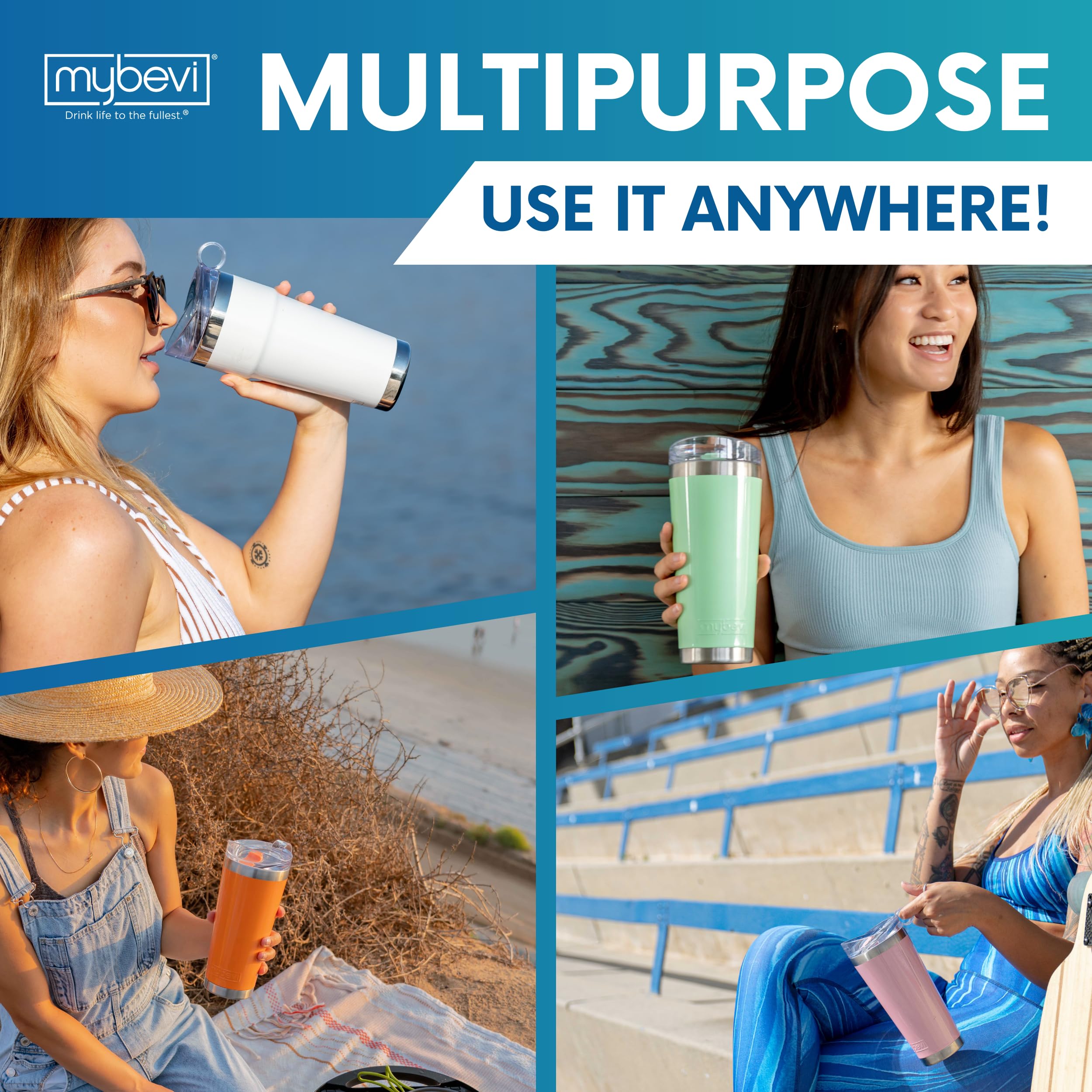 Mybevi Classic Premium Stainless Steel Tumbler With 12-Hour Temperature Control, Tritan Lid, And Bpa-Free Construction | French