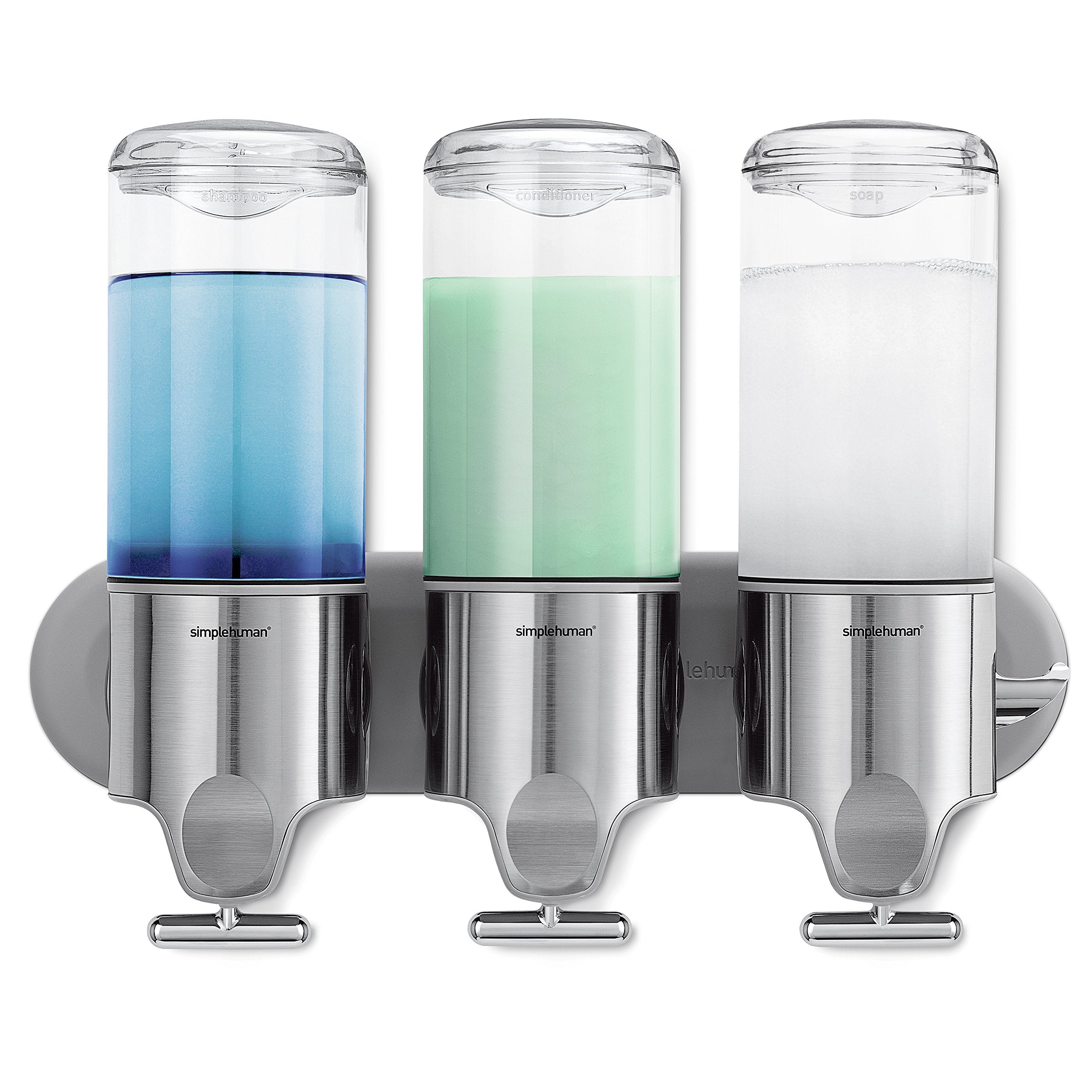 Simplehuman Triple Wall Mount Shower Pump, 3 X 15 Fl. Oz. Shampoo And Soap Dispensers, Stainless Steel
