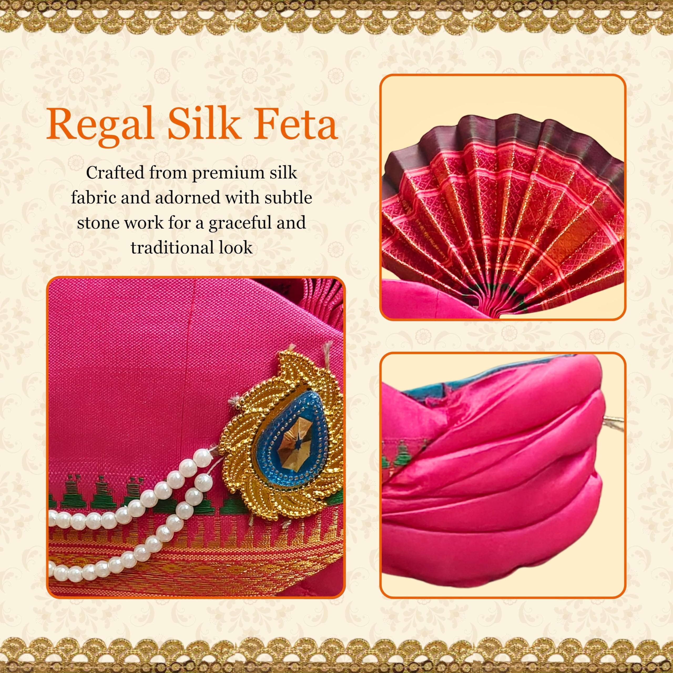 Punyatva Ganpati Feta Mukut (Turban, Silk, Pink) / Ganesh Pheta/Gauri Ganpati Festival Decoration Accessories/Ganpati Jewellery/