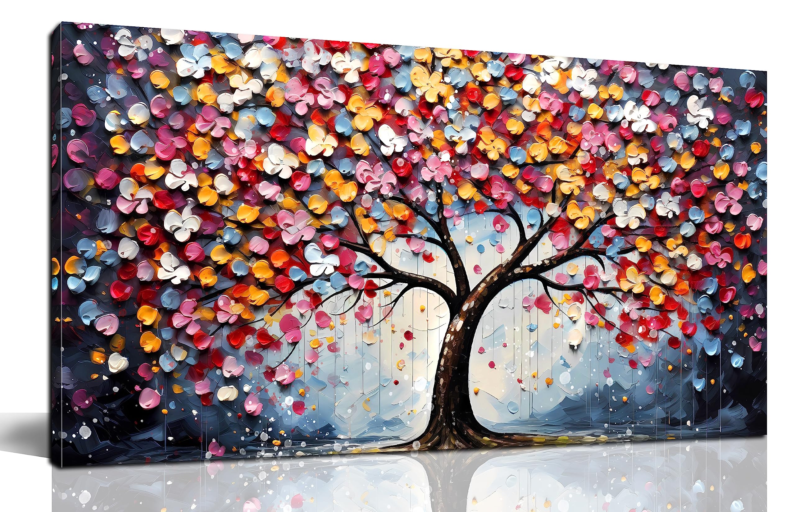 Zoyotago Large Canvas Wall Art Colorful Flower Tree Picture Gray Backgrounds Canvas Prints Ready To Hang For Bedroom Living Room