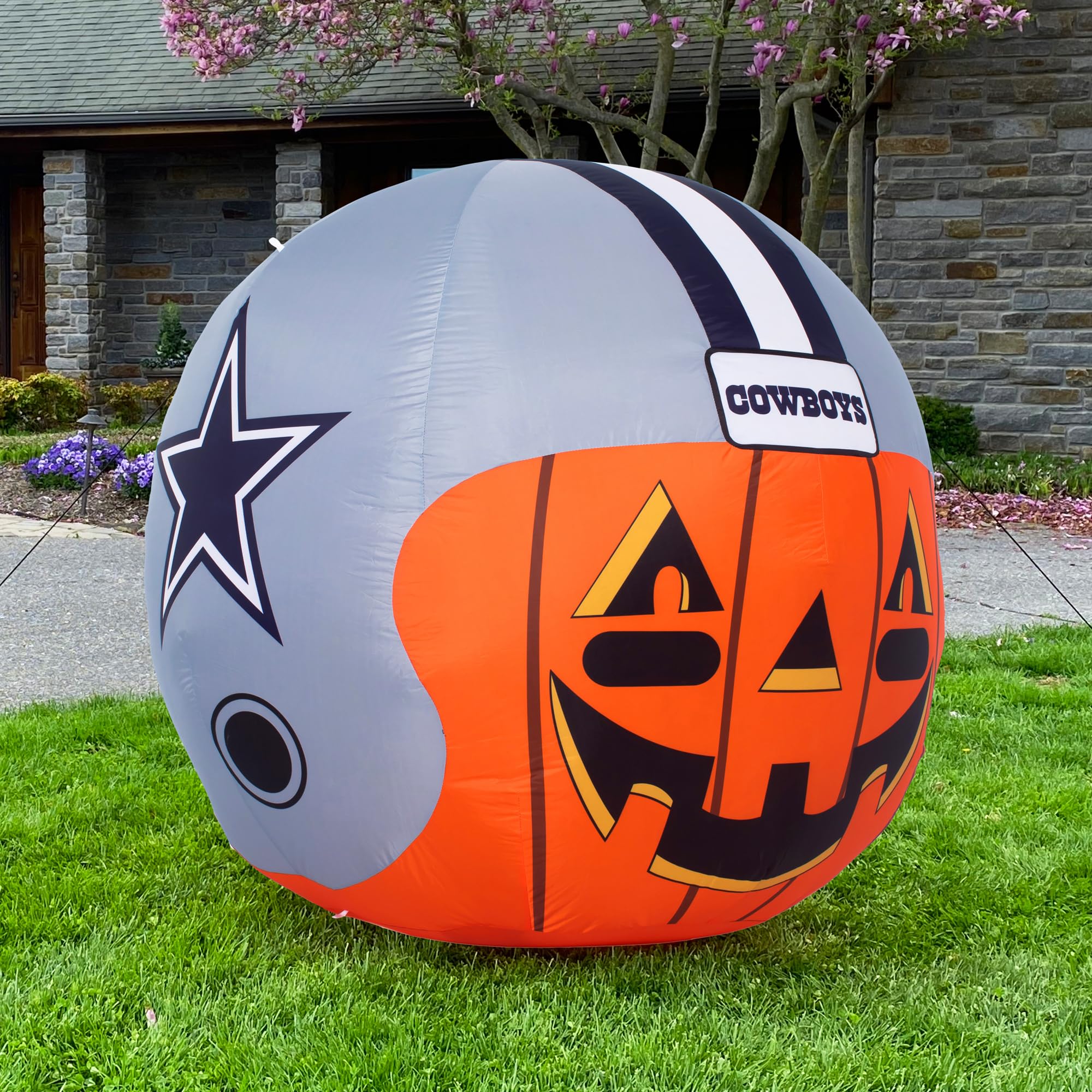 Sporticulture NFL Dallas Cowboys 4ft Inflatable Jack-O-Helmet with LED Lights & Built-in Blower - Halloween Merchandise Decor Id