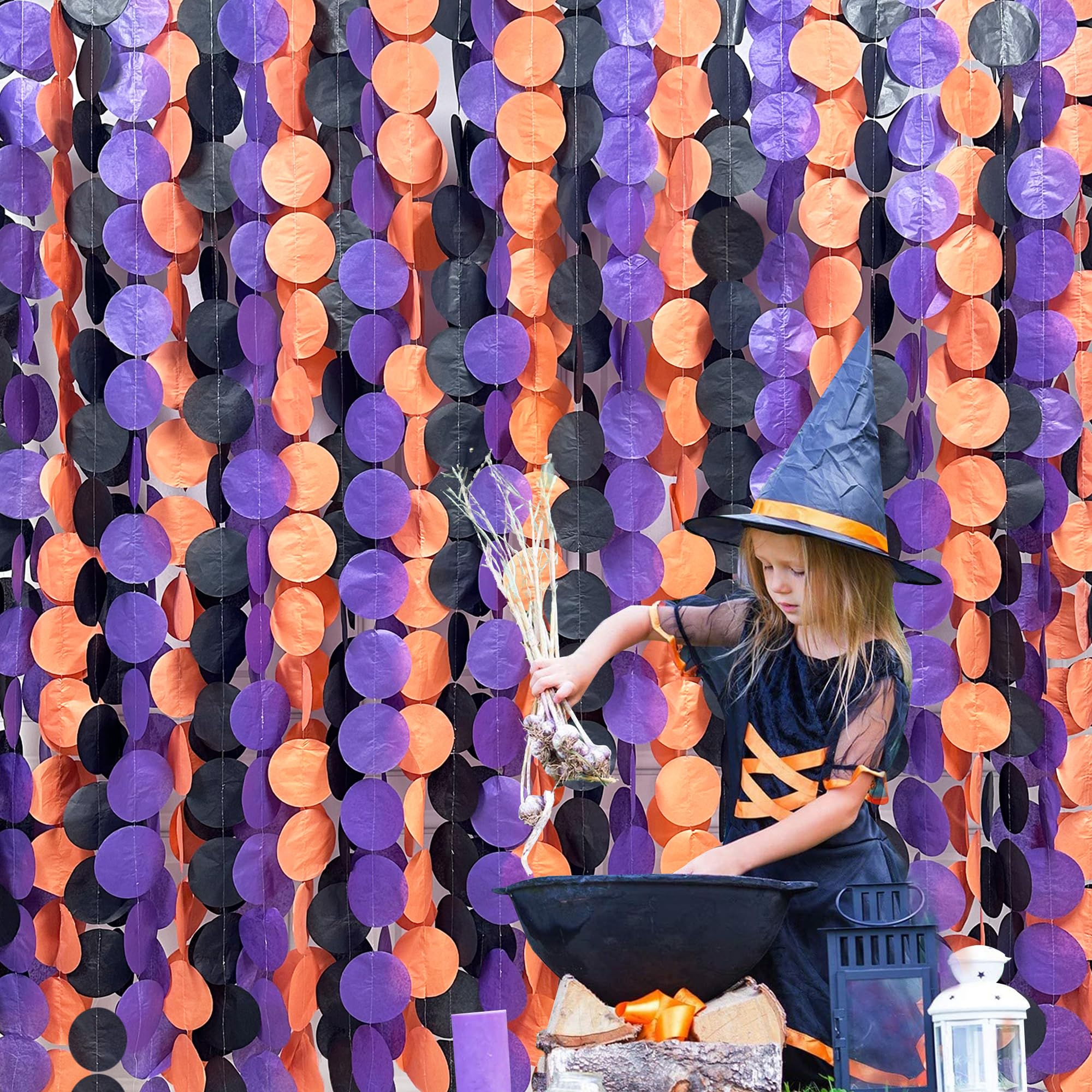 192 Ft Orange Purple Black Party Decorations Polka Dots Streamer Garland Backdrop For Halloween Graduation Birthday Baby Shower