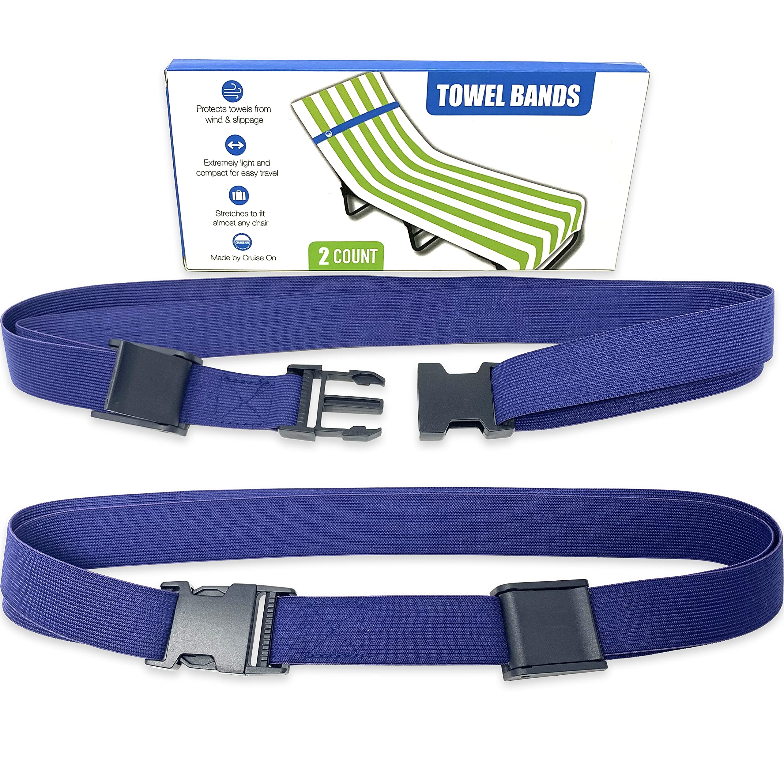Towel Bands Chair Clips Better Option For Beach Towels, Pool & Cruise Chairs (Elastic Fabric With Adjustable Clasp)