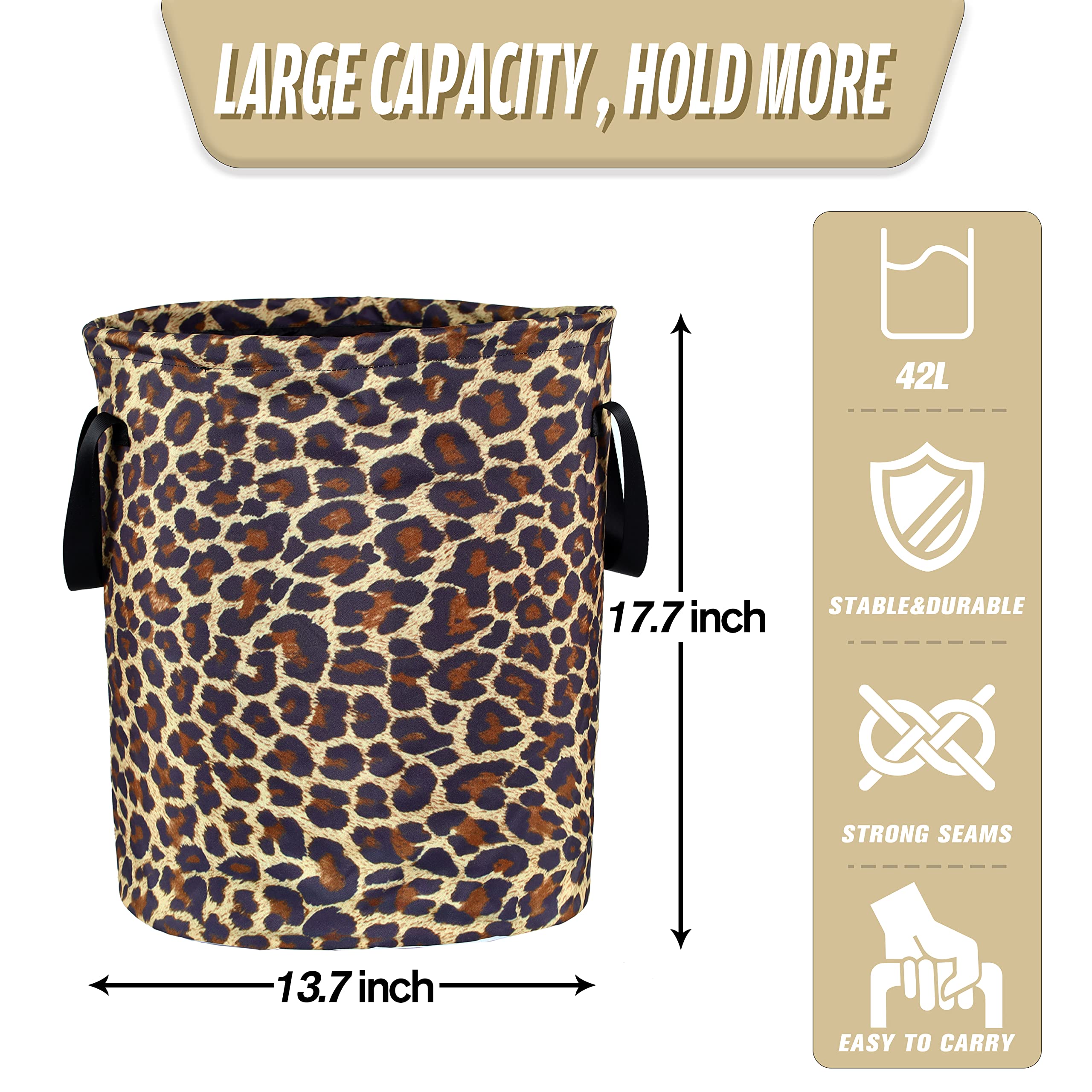 Brown Leopard Laundry Basket Foldable Waterproof Oxford Cloth Funny Tote Bag Laundry Hamper Clothes Storage Bucket Toy Organizer