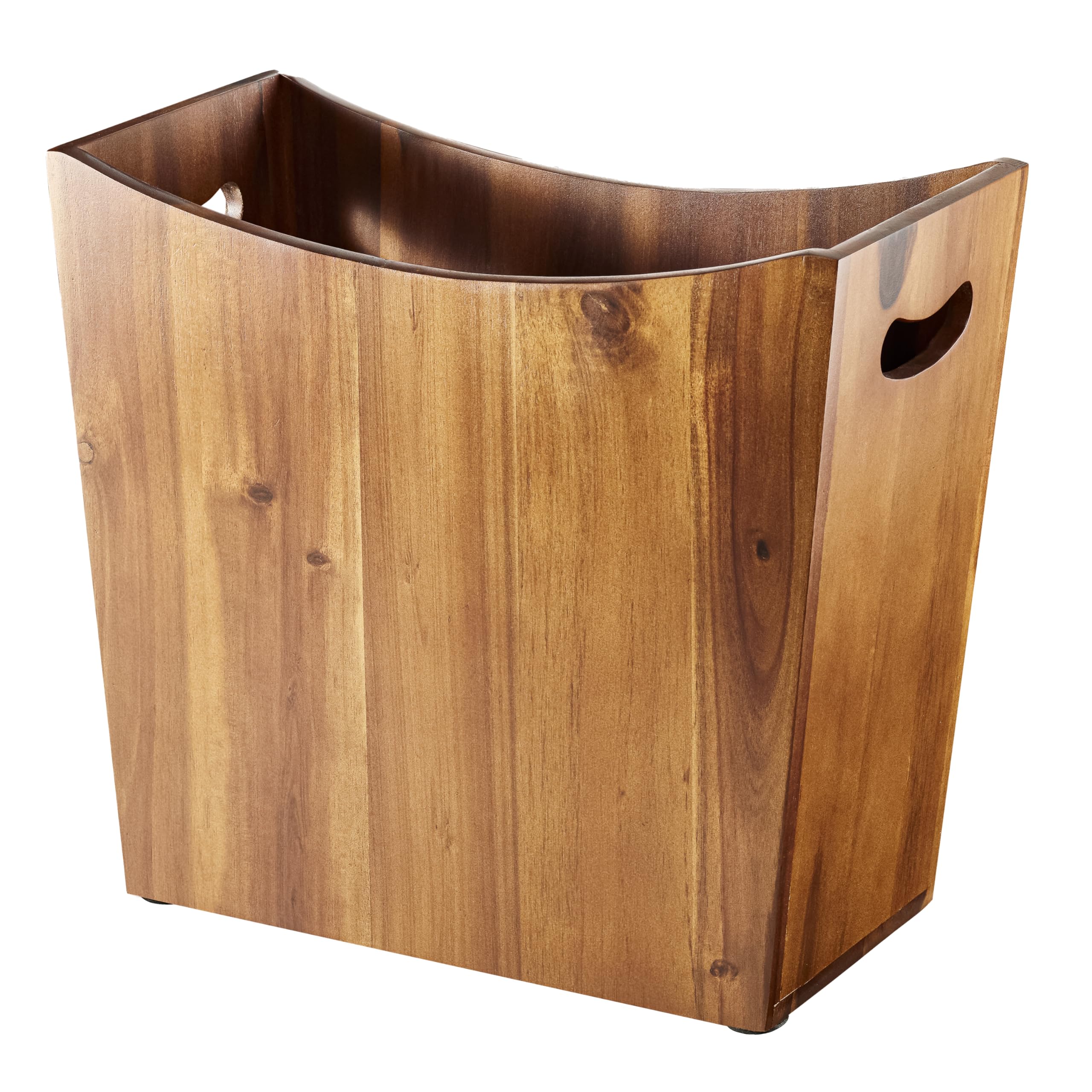 Tidita 3 Gallons Rectangular Wastebaskets - Acacia Wood Waste Basket With Handles - Small Trash Can For Bathroom - Brown Garbage