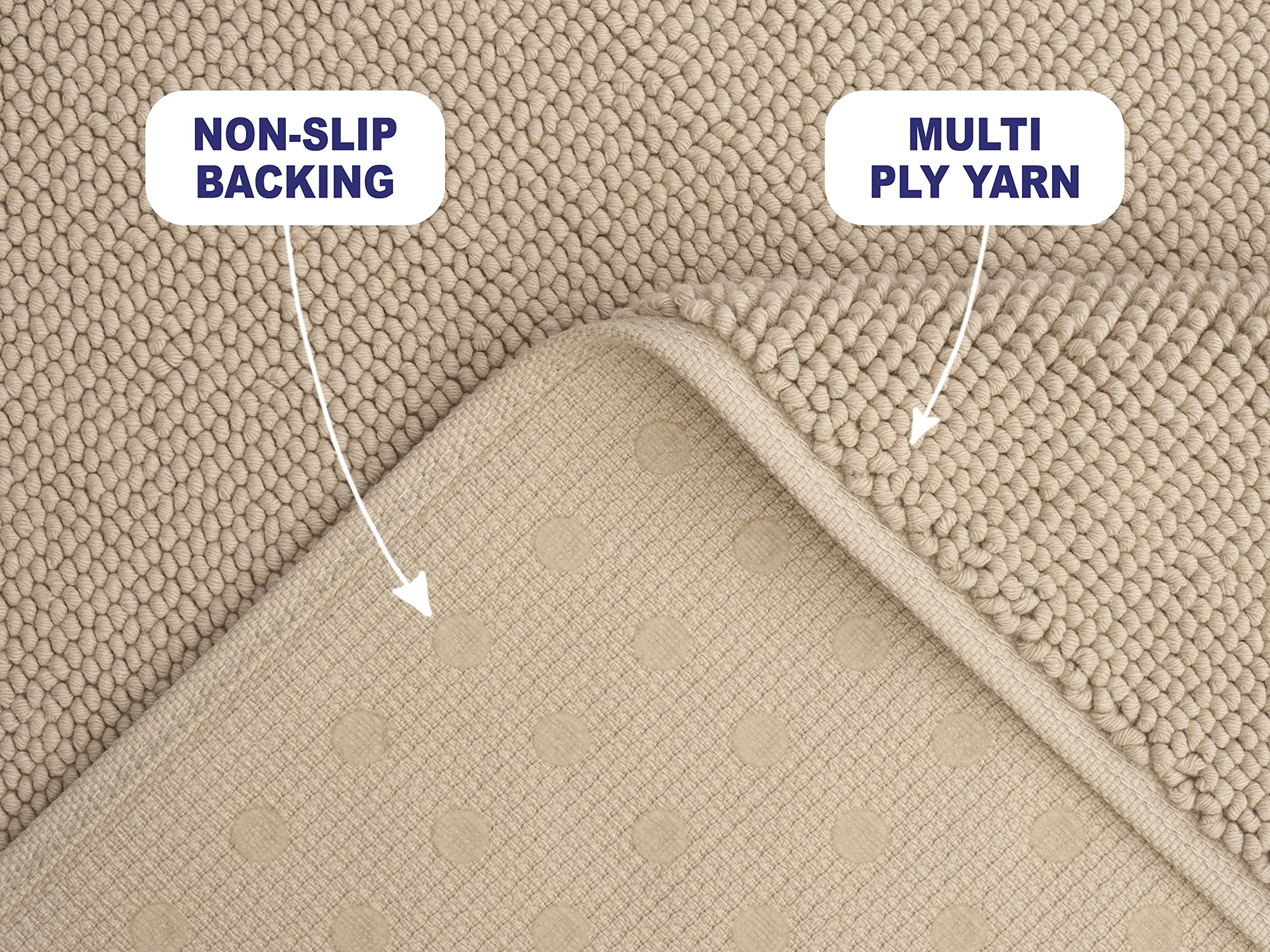 American Soft Linen Bath Rug, 20 In 34 In 100% Cotton Bath Mats Rugs For Bathroom, Non Slip Washable Shaggy Form Area Rugs, Beig