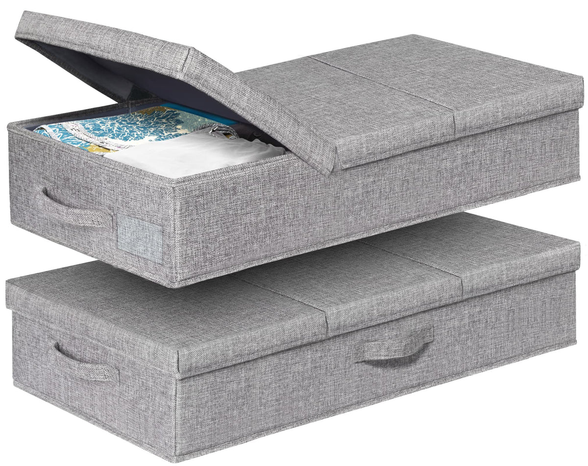 punemi Under Bed Storage With Lids, 2 Pack Large Underbed Storage Containers Clothes W/ 3 Handles, Foldable Low Profile Stackabl