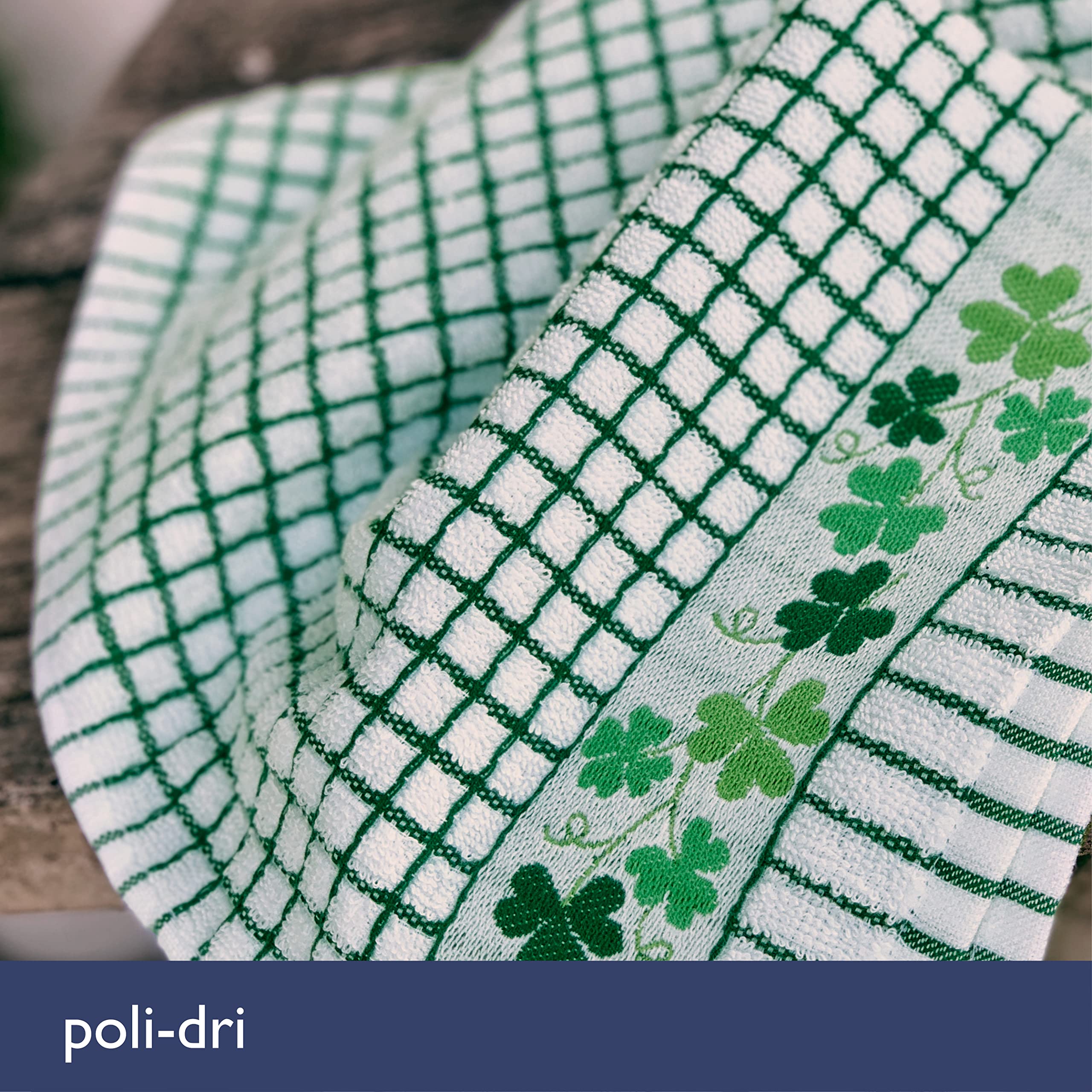 Samuel Lamont Poli-Dri Jacquard Towel White With Green And Shamrock Trim