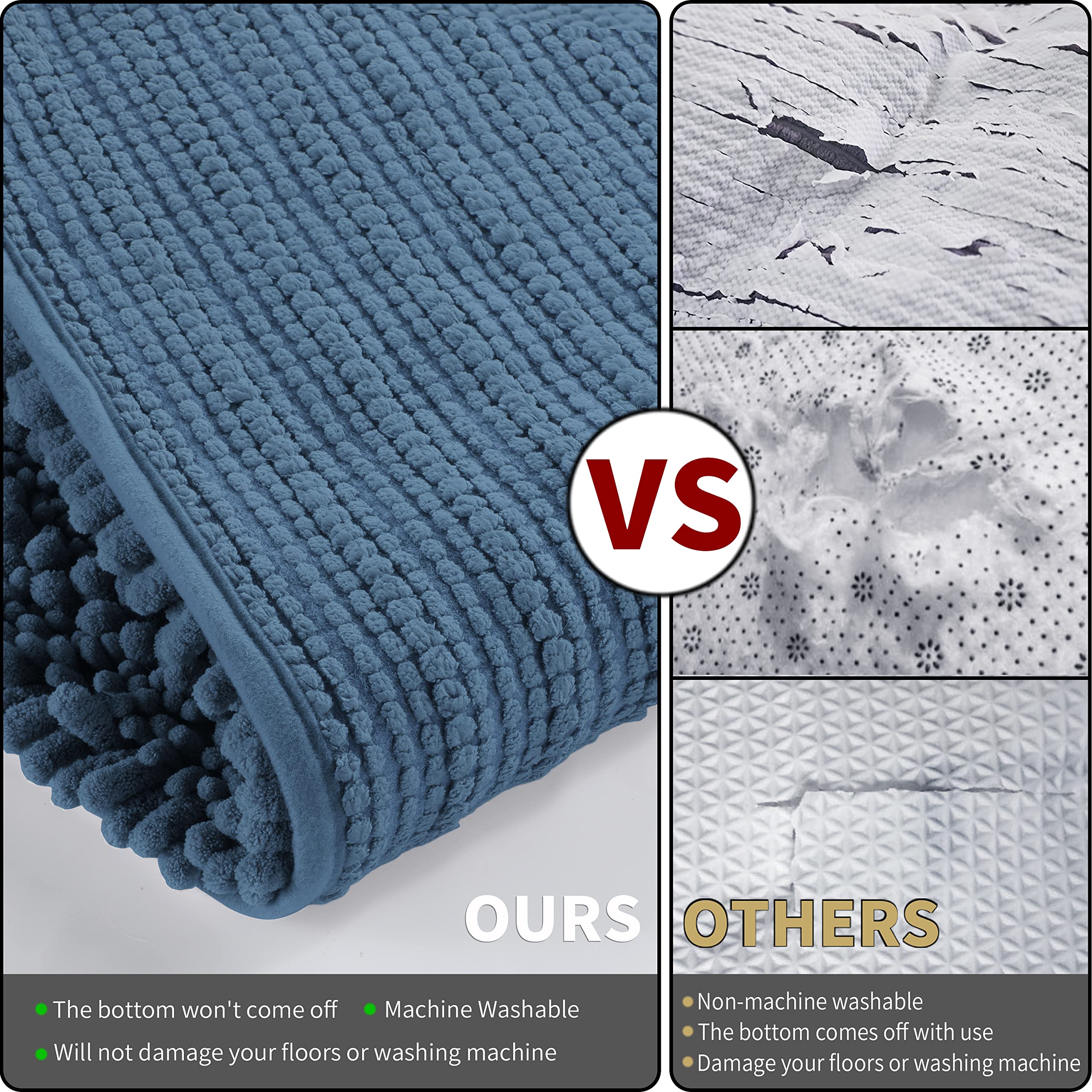 Yimobra Bathroom Rugs Sets 3 Piece, Fluffy Plush Chenille Baht Room Mats Set With Toilet Rug U Shaped, Shaggy Absorbent Non Slip