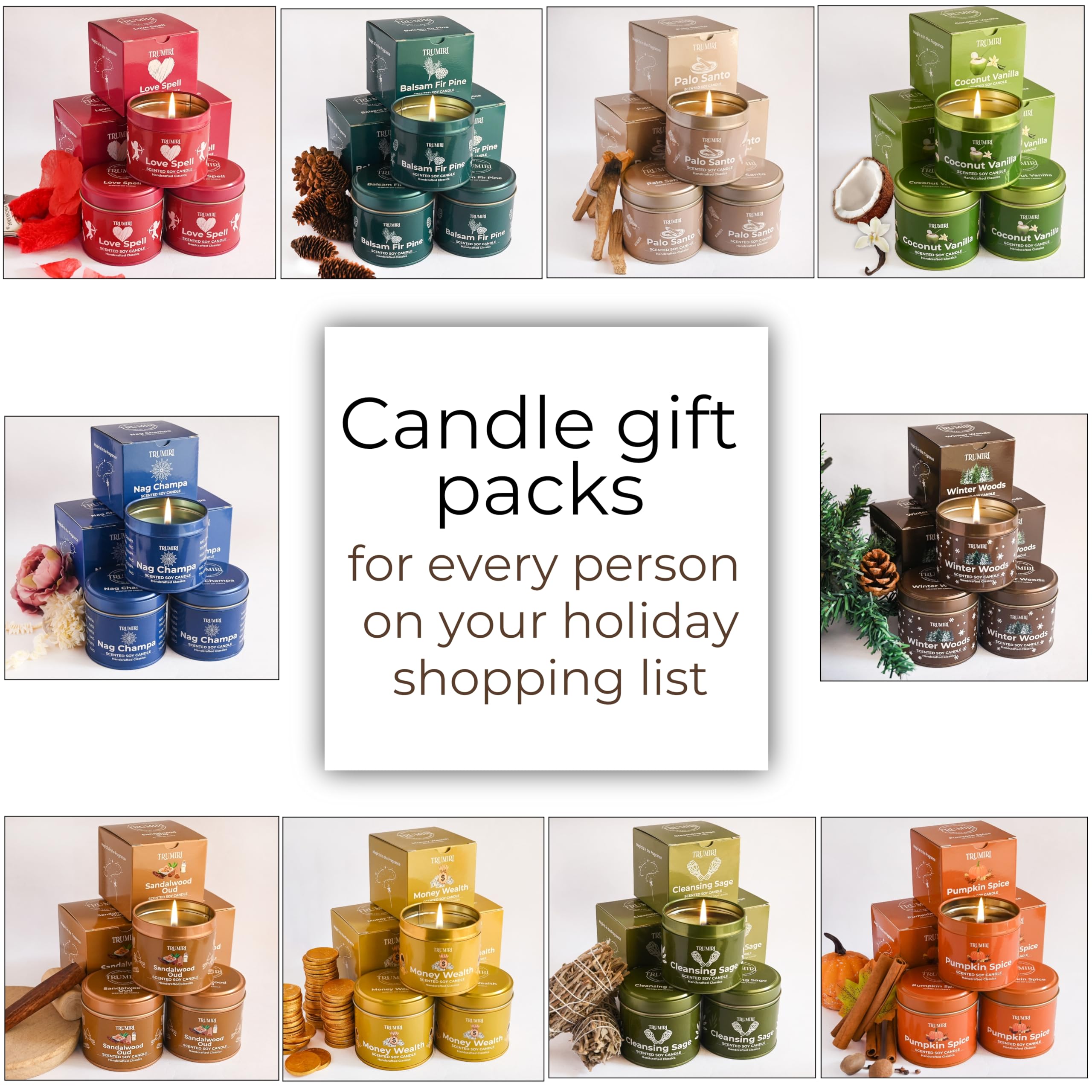 Love Spell - Scented Candles for Women & Men with Rose Petals and Crystals - Pack of 3 x 5oz Soy Clean Organic Non Toxic - Velas